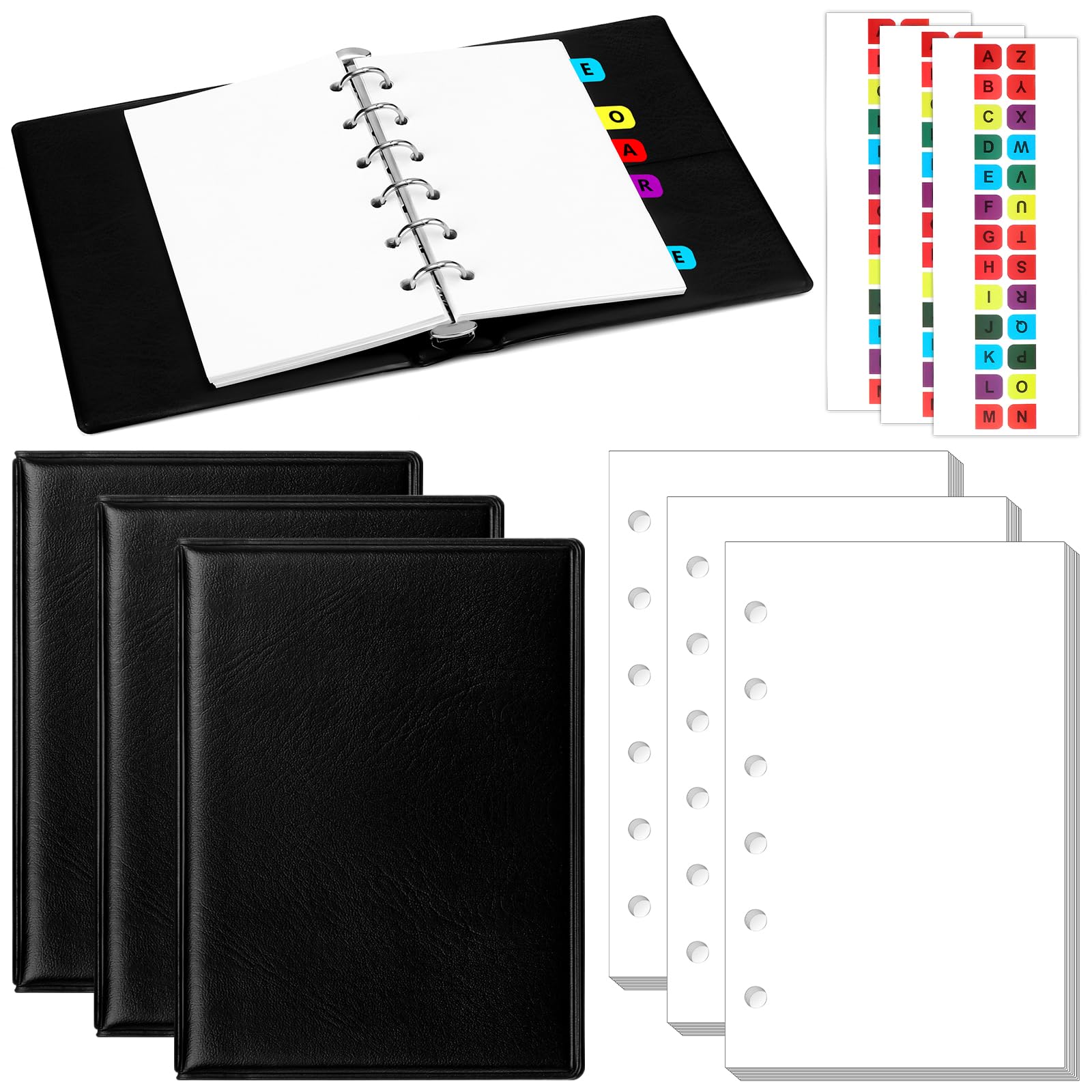Engrowtic 3 Set Mini 6 Ring Binder 3 x 5 Inch 300 Paper Refill 78