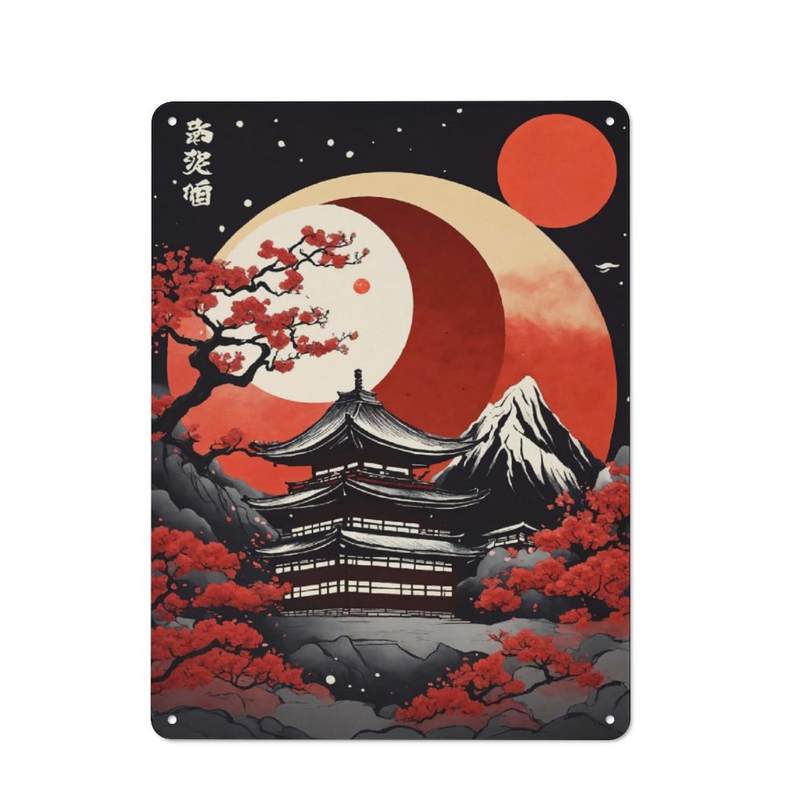 Junmoney Japan Moon Landscape Tin Sign 40X30cm With For Living Room Wall, Rustic Decor, For Living Room Decor Lovers
