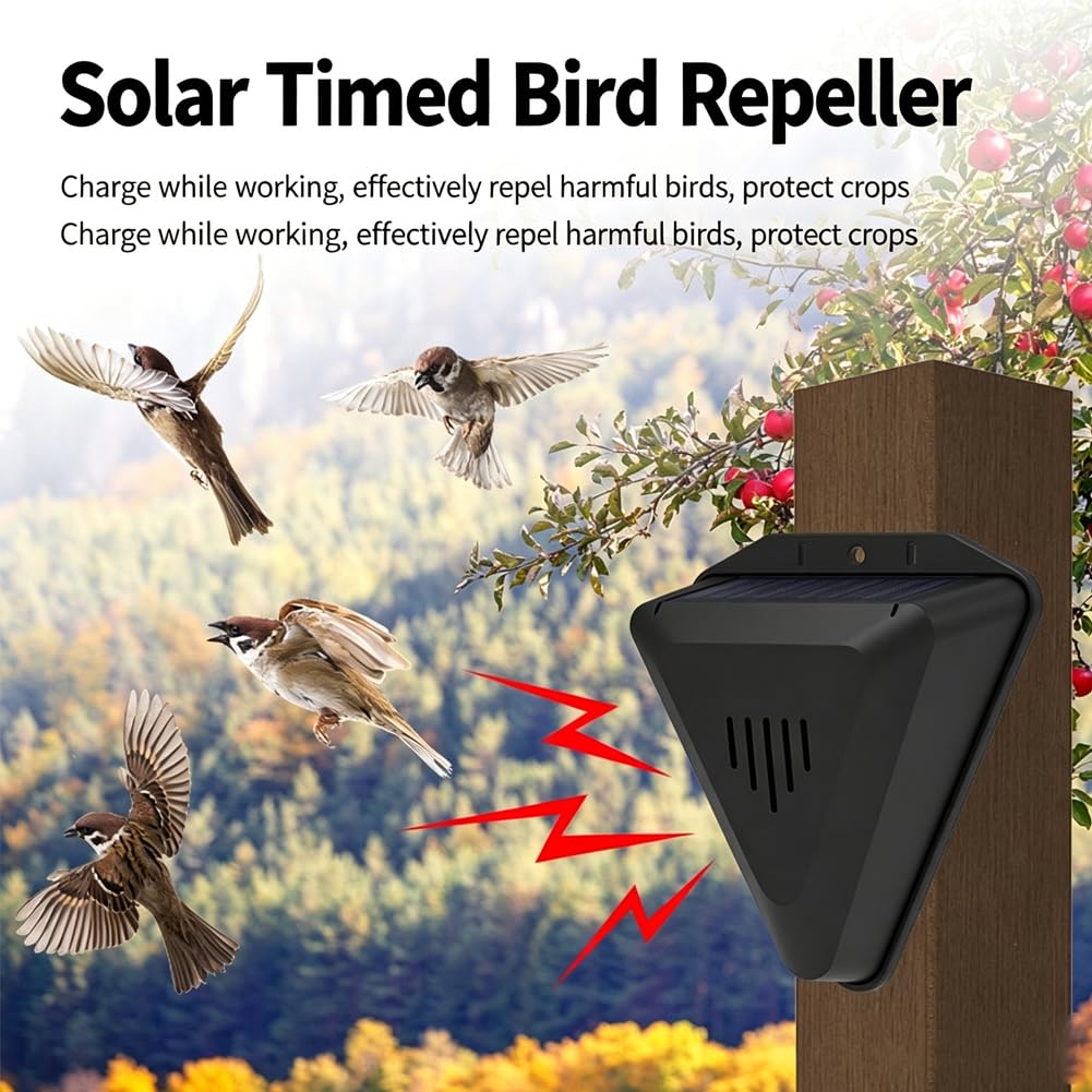 Repellente per uccelli ad energia solare, impermeabile, per esterni, con allarme sonoro, spaventapasseri per uccelli, per respingere volpi, gatti, cani, scoiattoli, per coltivazioni di frutteti in