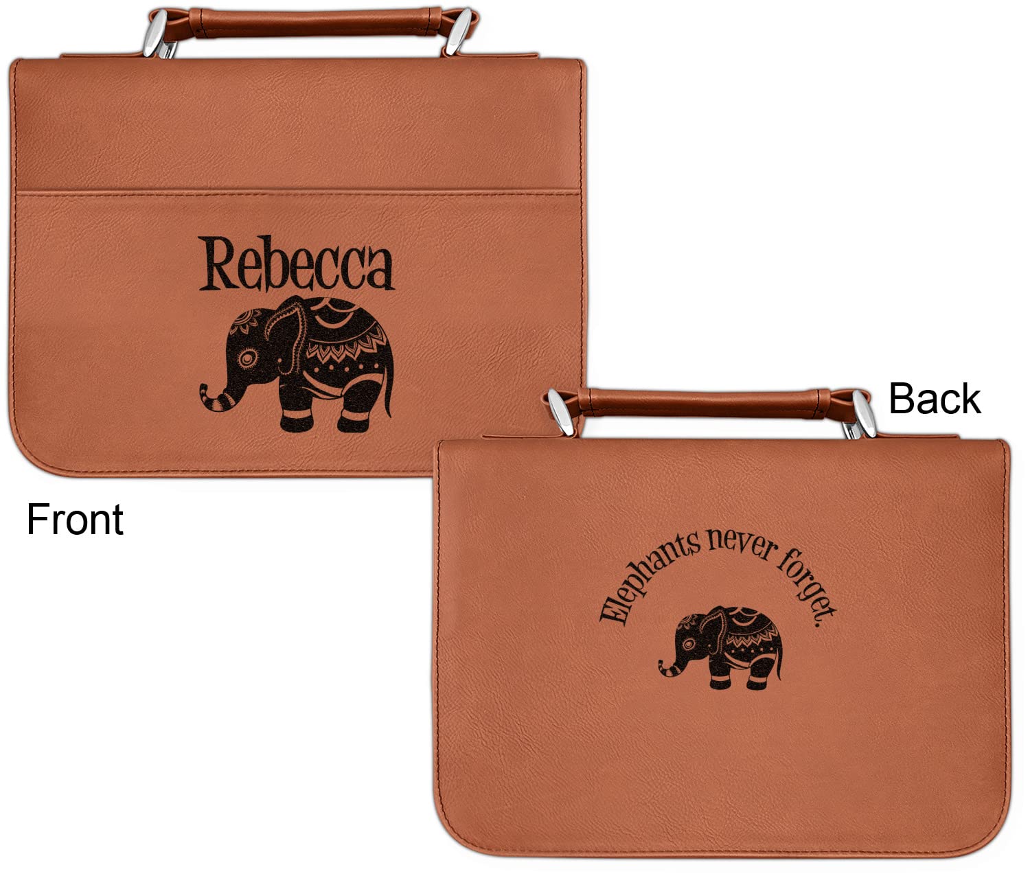 Personalized Baby Elephant Leatherette Bible Cover with Handle & Zipper - Small - Double Sided