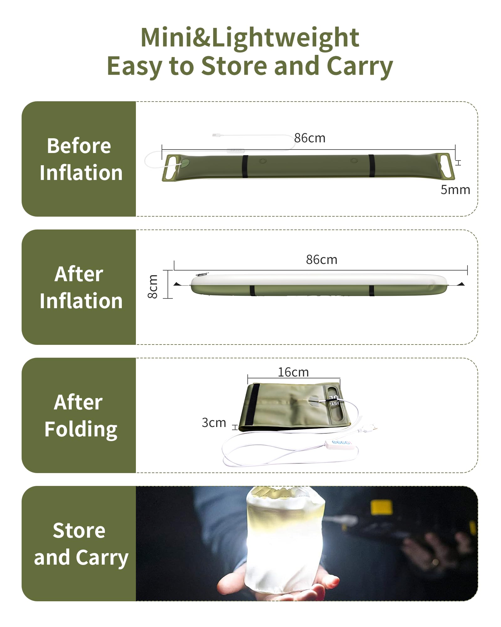 ztarx Inflatable LED Light Tube, Portable Camping Lantern for Outdoor Security, Water Resistant, Perfect for Backpacking