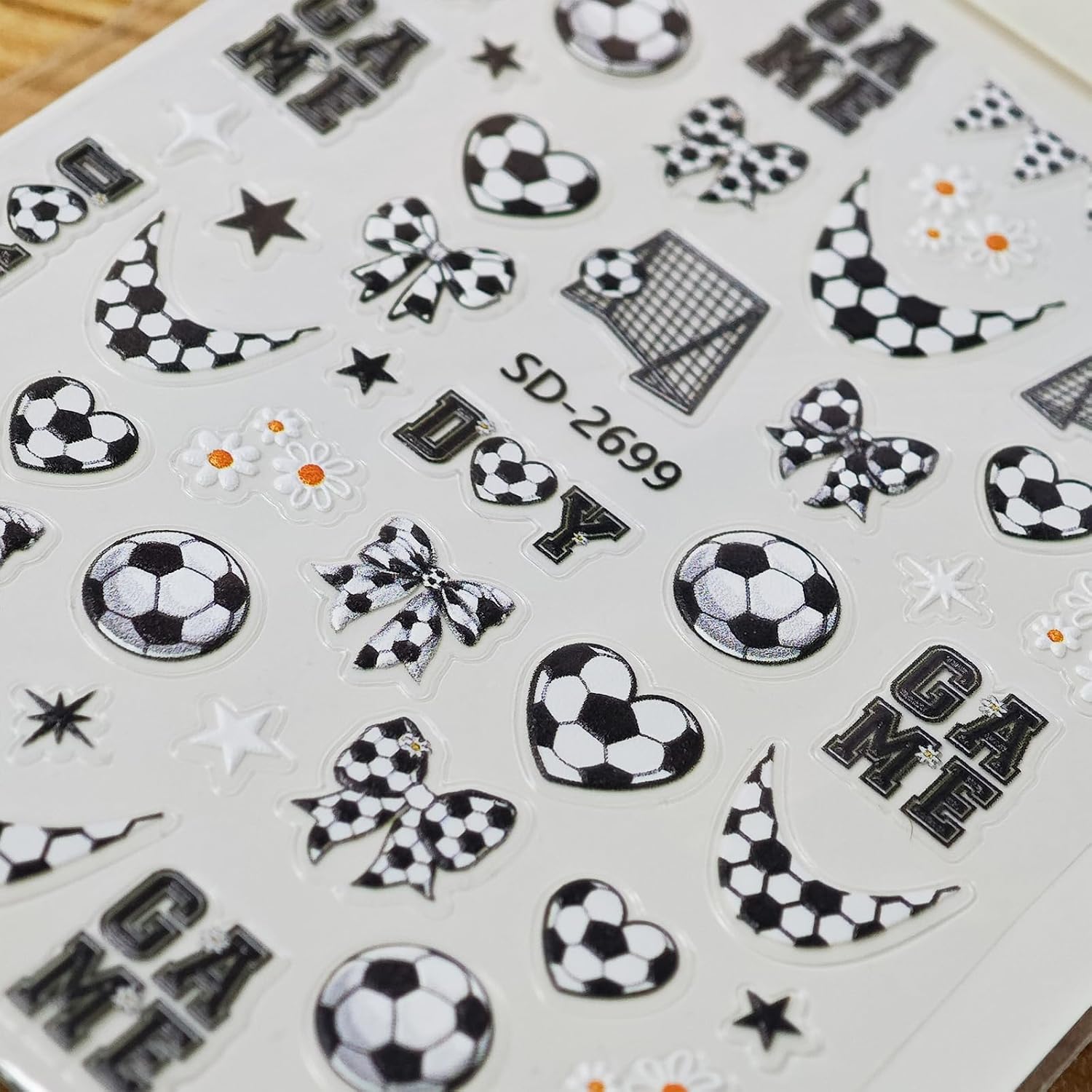 Football Nail Stickers World Cup Nail Stickers for Nail Art Black White Nails Decals with Flower Design Nails Charms Supply for Women Manicure Decoration Accessories