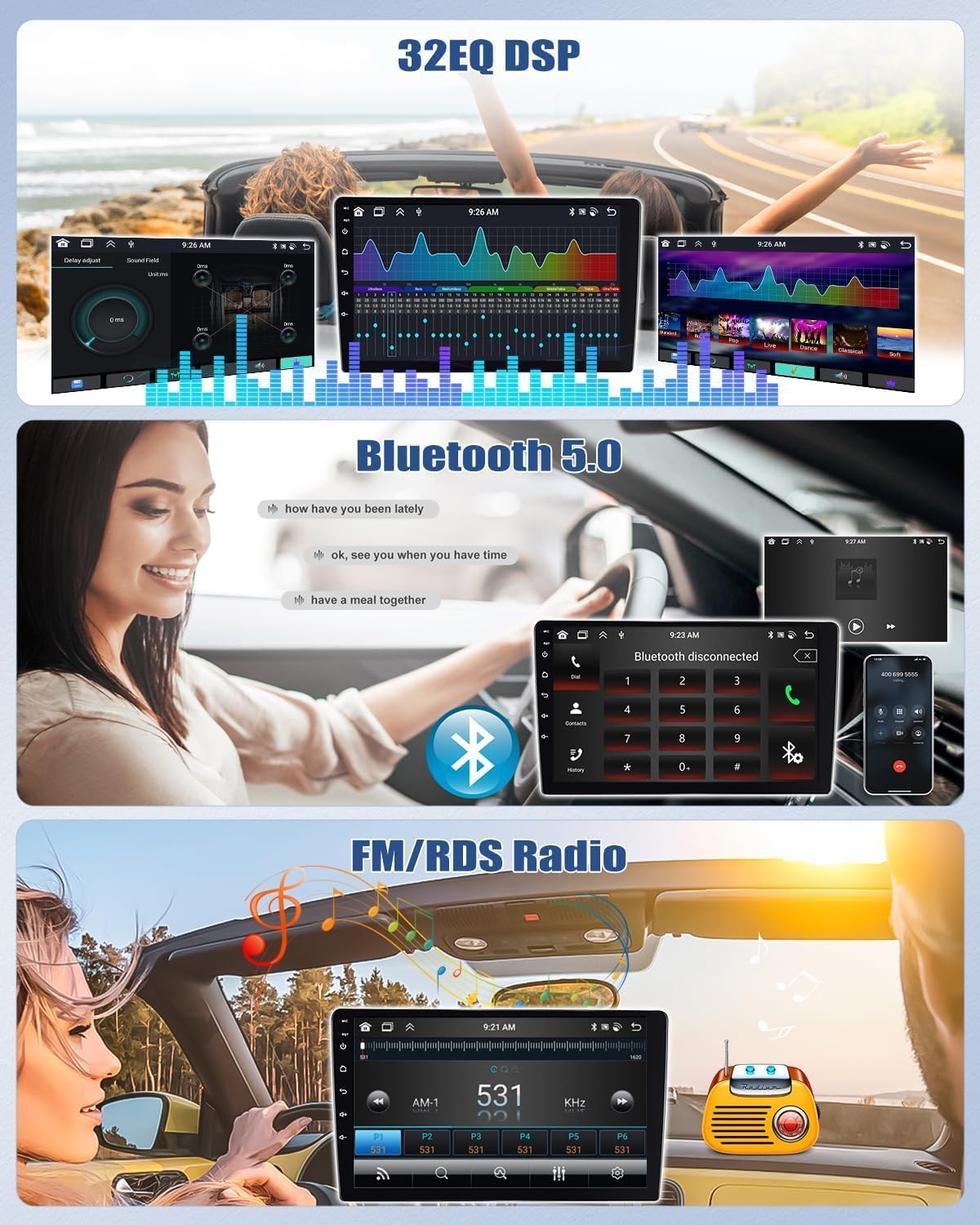 CAMECHO 6+128GB 8 Core Android 15 Autoradio para VW Golf 5 Polo Caddy Skoda con Navi Carplay Android Auto Wireless, Doppel DIN Radio con 9" Touchscreen,Mirror Link RDS/FM Bluetooth 5.0+DSP