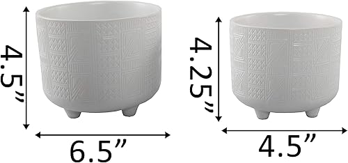 Miniatura 5 de Flora Bunda - Juego de 2 macetas de cerámica con pies (6.0pulgadas y 4.75 pulgadas), color blanco mate.
