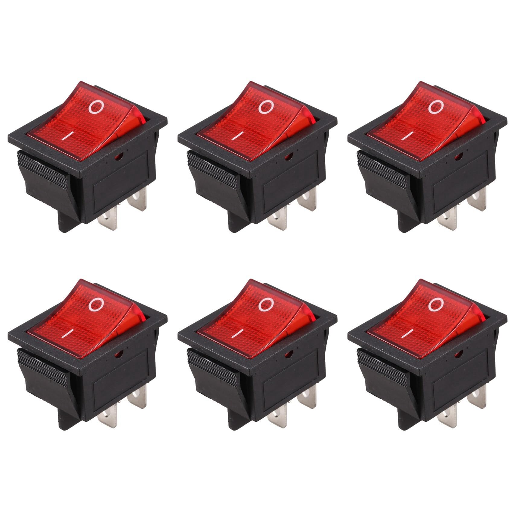 Jnchdghwa Red & Black 6X Red Light Illuminated 4 Pin Dpst On/Off Snap In Rocker Switch 16A 20A 250V Ac