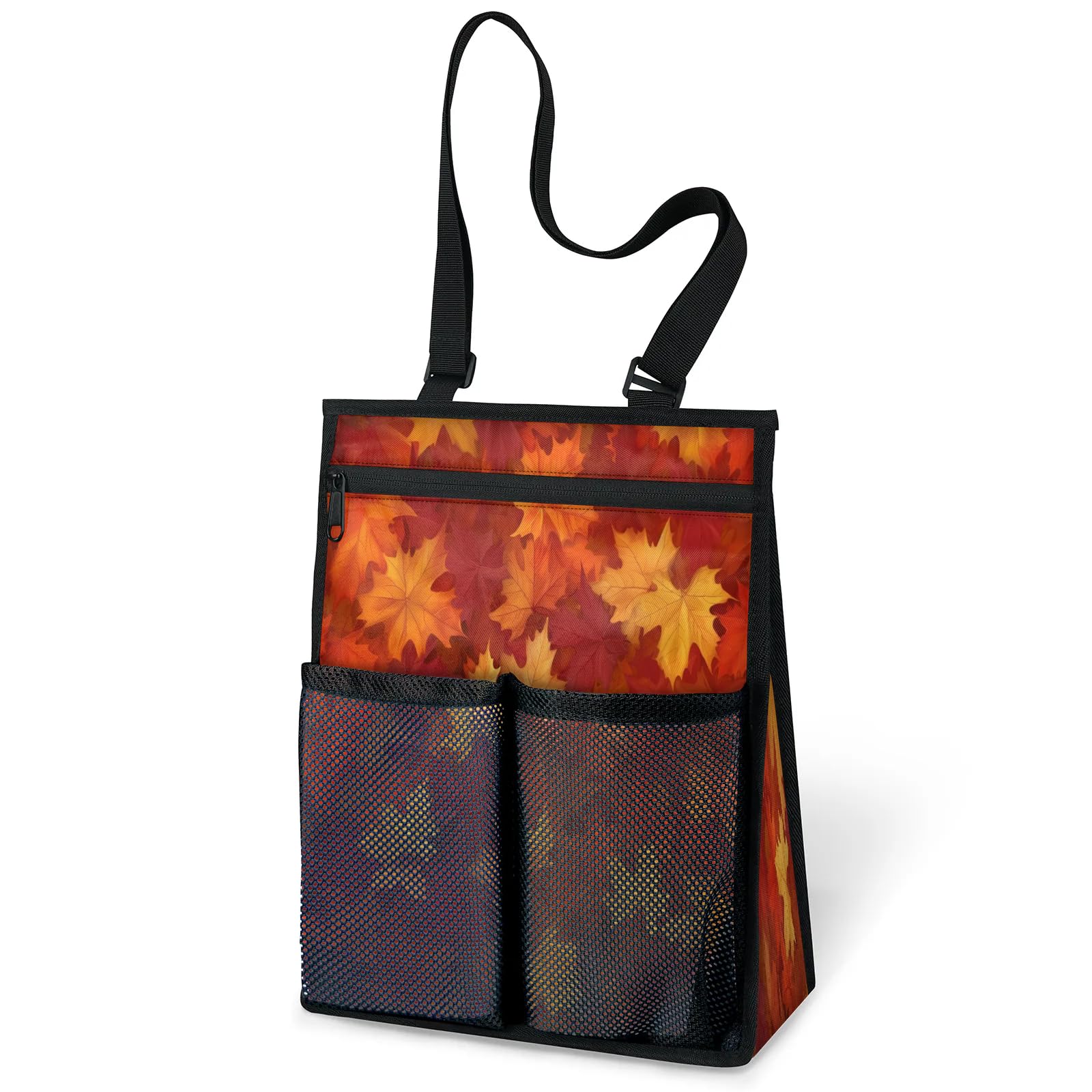 Ourtheme Autumn Maple Leaves Portable Shower Bag for Travel Gym Camp Beach Tote Shower Caddy Bags Hanging Toiletry