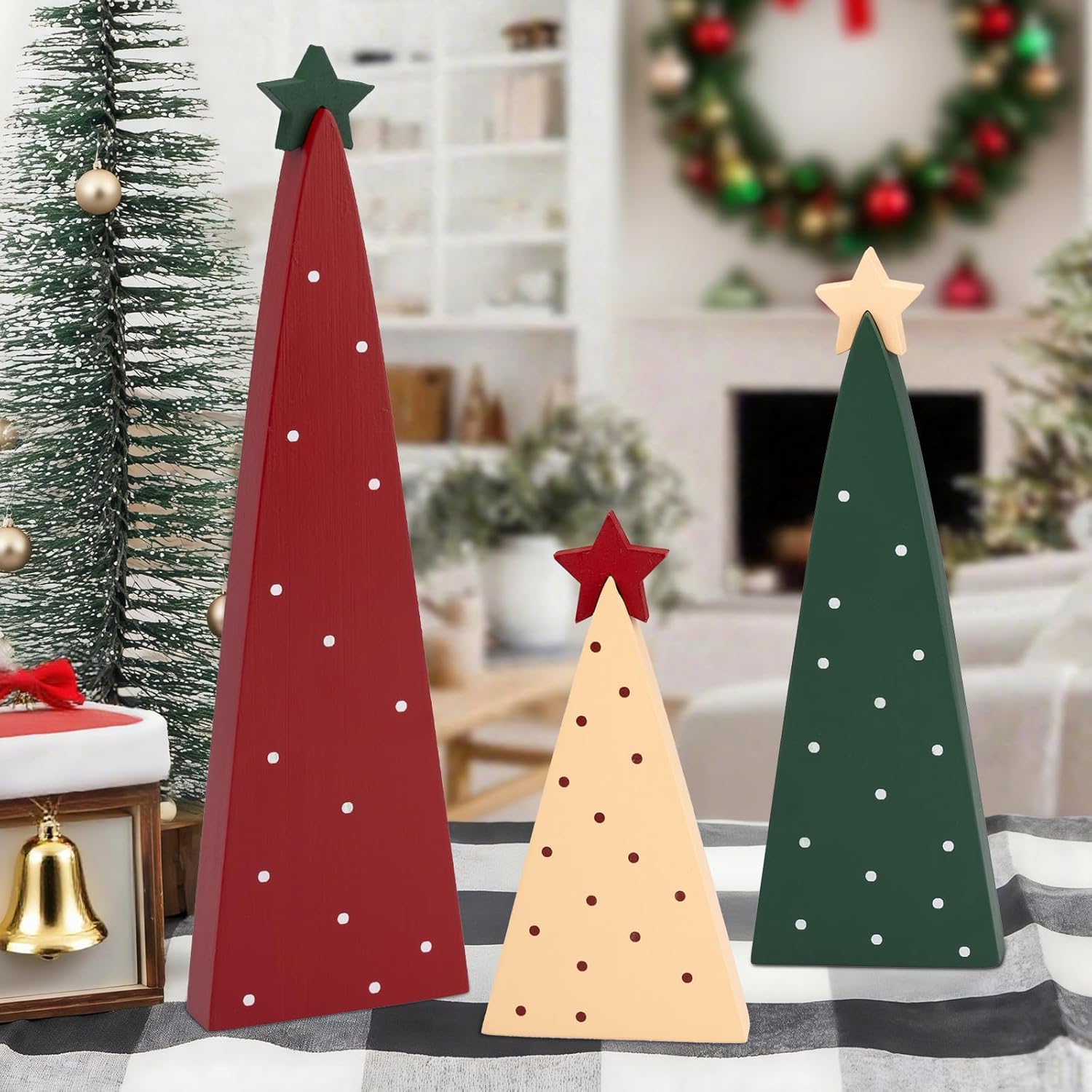 TonJin 3PCS Christmas Table Decorations,Three Sizes Wooden Christmas Tree Sign with Star for Home Shelf Fireplace Mantel Office Desk Party Decor Xmas Holiday Decor Indoor TonJin 3PCS Christmas Table Decorations,Three Sizes Wooden Christmas Tree Sign with Star for Home Shelf Fireplace Mantel Office Desk Party Decor Xmas Holiday Decor Indoor