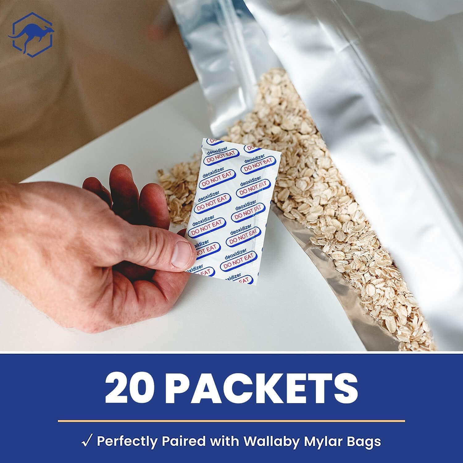 Wallaby 2000cc Oxygen Absorbers - 20 Count (Individually Sealed) - for Long Term Food Storage & Survival, Mylar Bags, Canning, Harvest Right Freeze Dryer