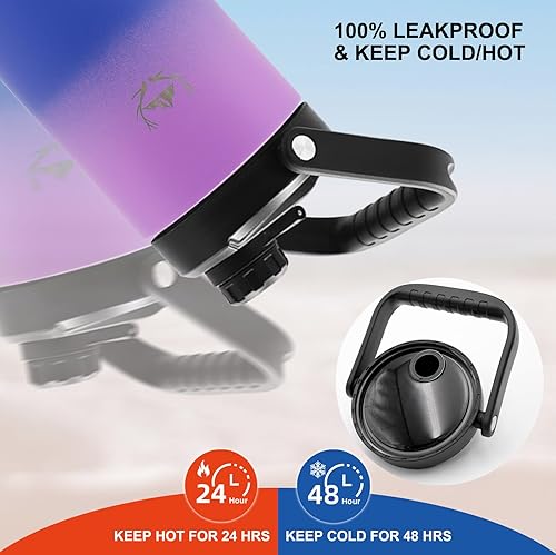 Miniatura 5 de NATURE PIONEOR Botellas de agua aisladas con pajilla, botella de agua de acero inoxidable de 64 onzas de boca ancha al vacío con soporte,