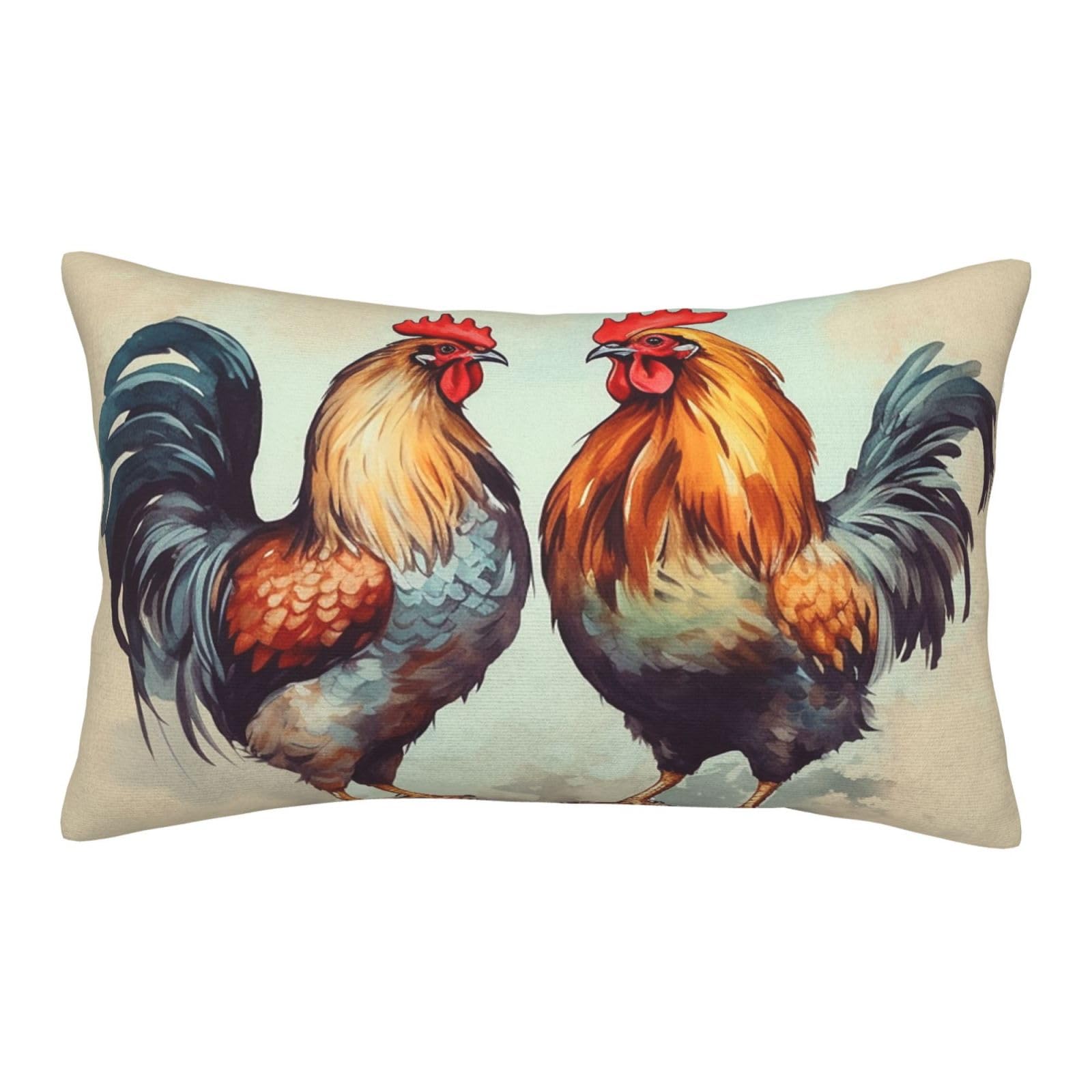 Velvet Pillowcases 14"x20" Ultra Soft Breathable Pillow Cases, Luxury Fuzzy Throw Pillow Covers with Zipper, Rooster and Hen Pillow Shams All Seasons Decorative Cushion Cases for Couch