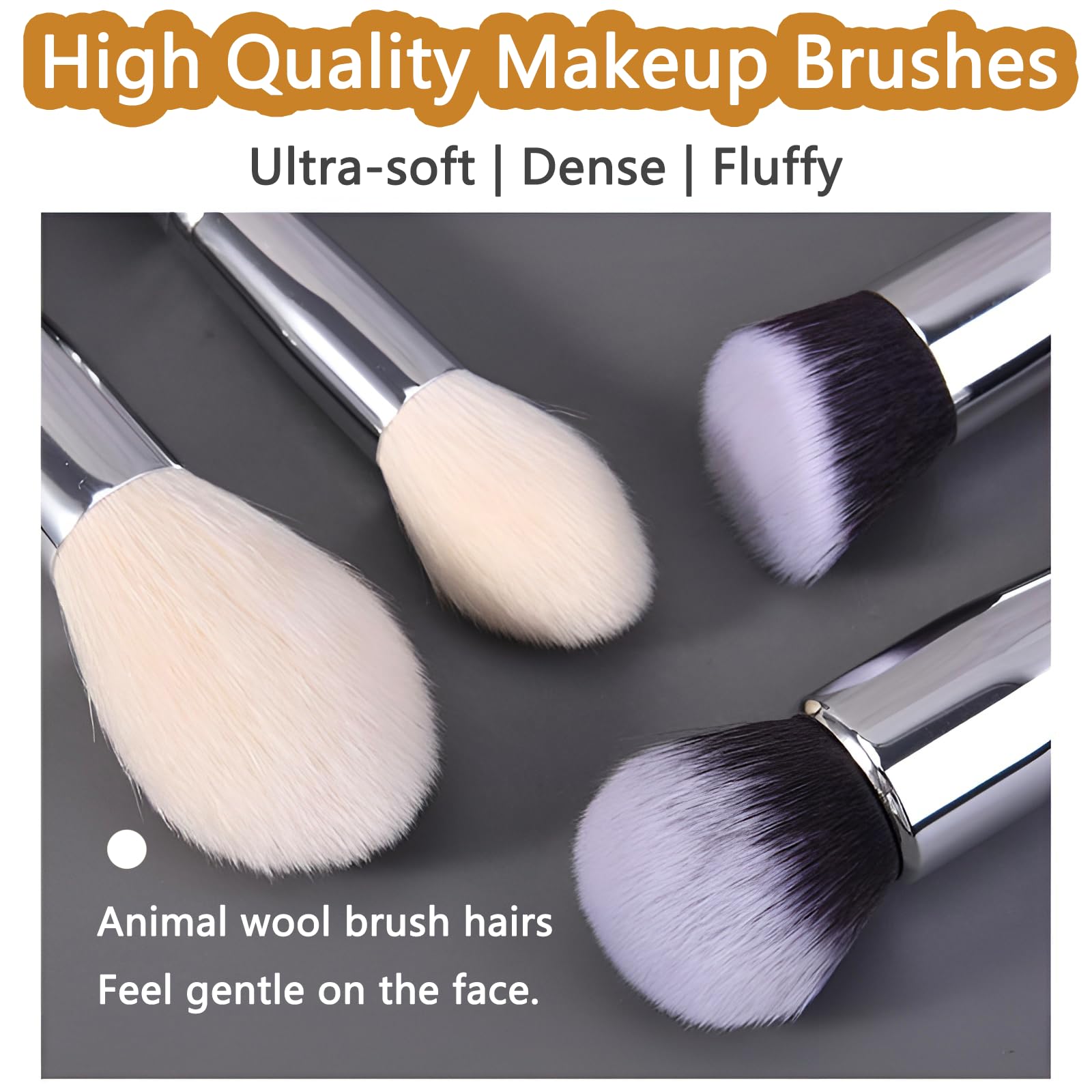 Makeup Brush Set, 15Pcs Professional Make Up Brushes, Premium Animal Wool Bristals, Ultra-soft Even Application, Foundation Powder Blusher Eyeshadow Eye Brow Contour Lip Brush Kit with PU Bag, Black - Image 3