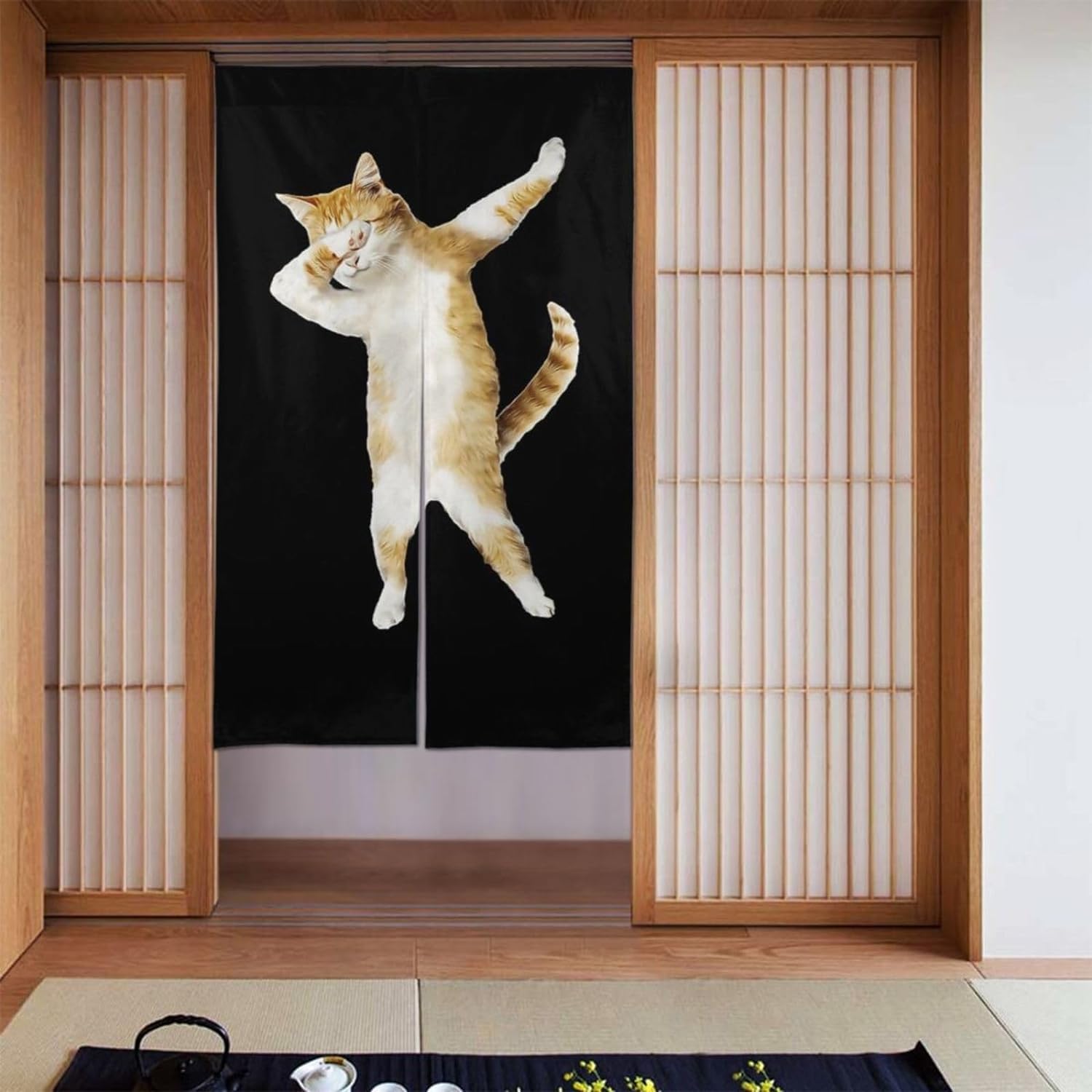 Amazon｜のれん おもしろ 猫 猫柄 面白い ねこ (2) 洗える アニメ 暖簾