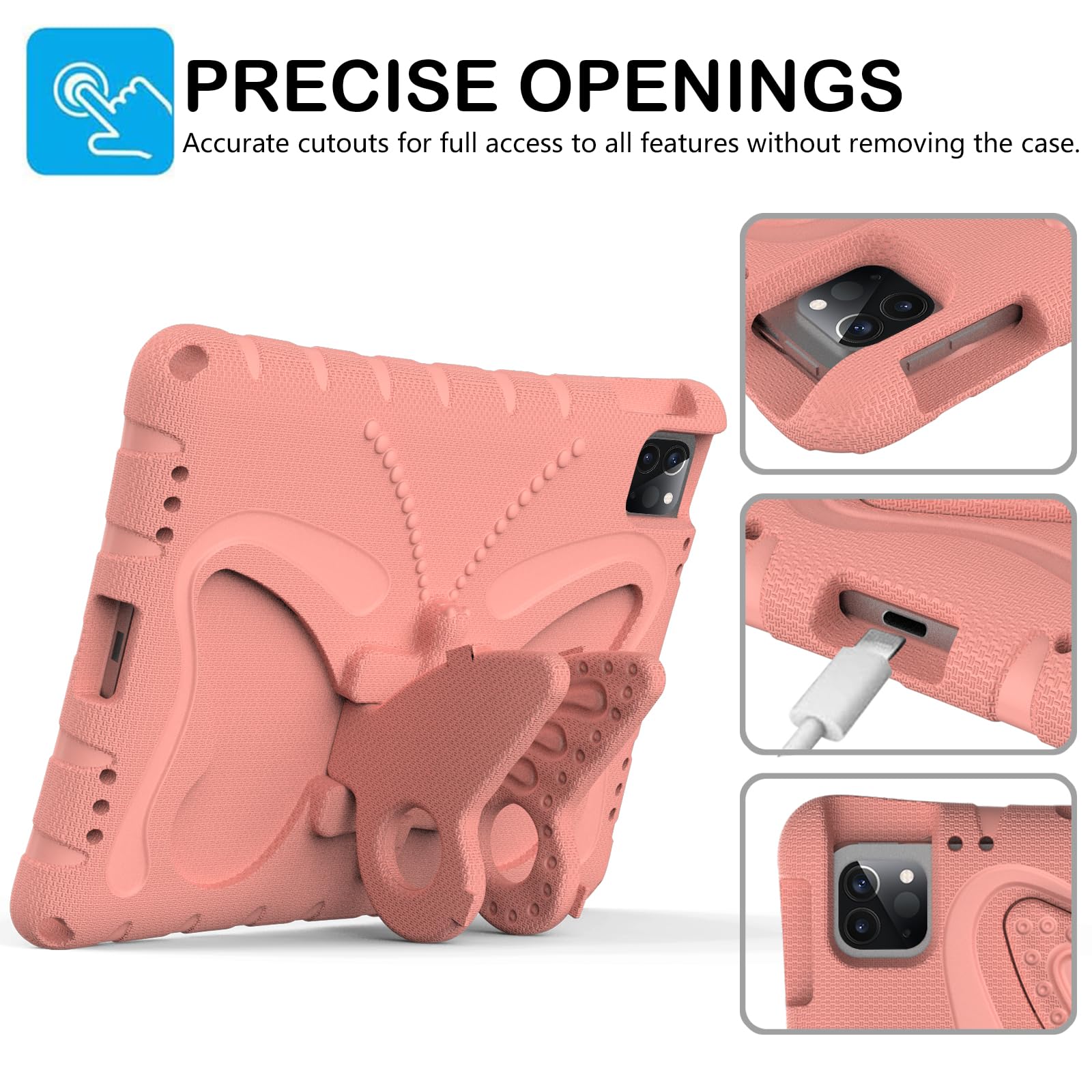 Custodia per bambini compatibile con iPad Air 11" (M3 2025 7th/M2 2024 6th), custodia leggera antiurto in schiuma EVA con tracolla e copertura di supporto per ragazzi e ragazze (rosa)