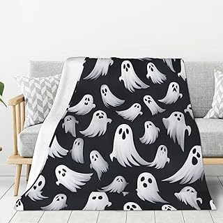 Hingor Manta con estampado de fantasma blanco de Halloween, 1 manta de franela súper suave, manta de cama de felpa ligera y esponjosa para ropa de cama, sofá y viajes, 60 x 80 pulgadas