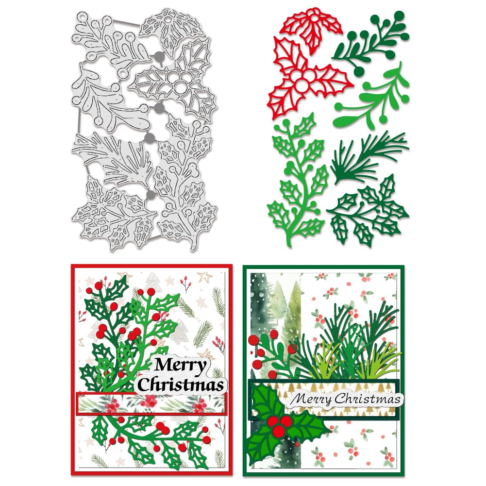 Troqueles De Navidad De Acero Al Carbono - Diseño Hojas De Acebo, Para Scrapbooking, Tarjetas Y Manualidades