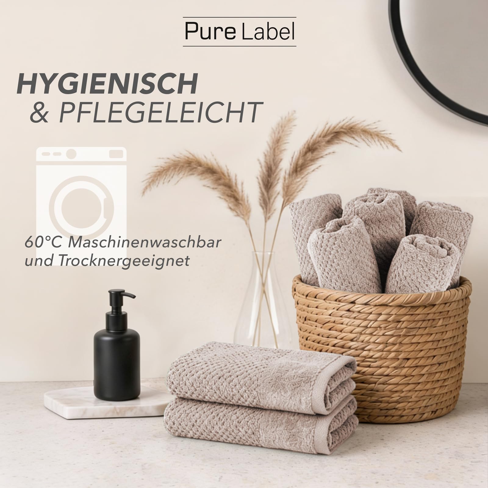 Pure Label Badetuch Set 8-TLG. 70x140cm aus 100% Baumwolle - Stein
