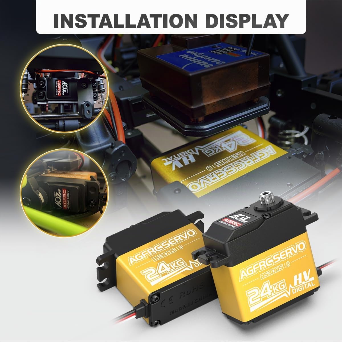 AGFRC 24 kg digitales Servo mit hohem Drehmoment aus Metall, programmierbar, für 1/10 RC Modell, 180 Grad (B53DHS)