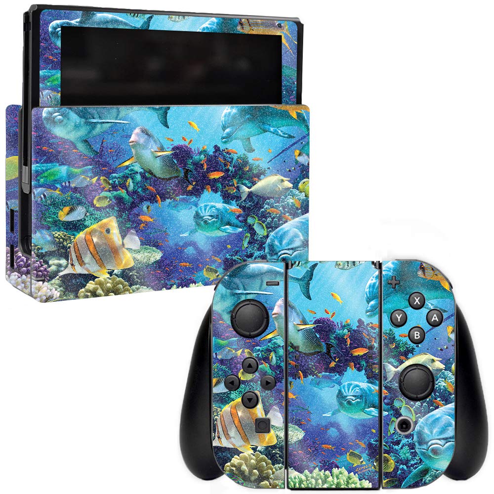 MightySkins Glossy Glitter Skin for Nintendo Switch - Ocean Friends | Protective, Durable High-Gloss Glitter Finish | Easy to Apply, Remove, and