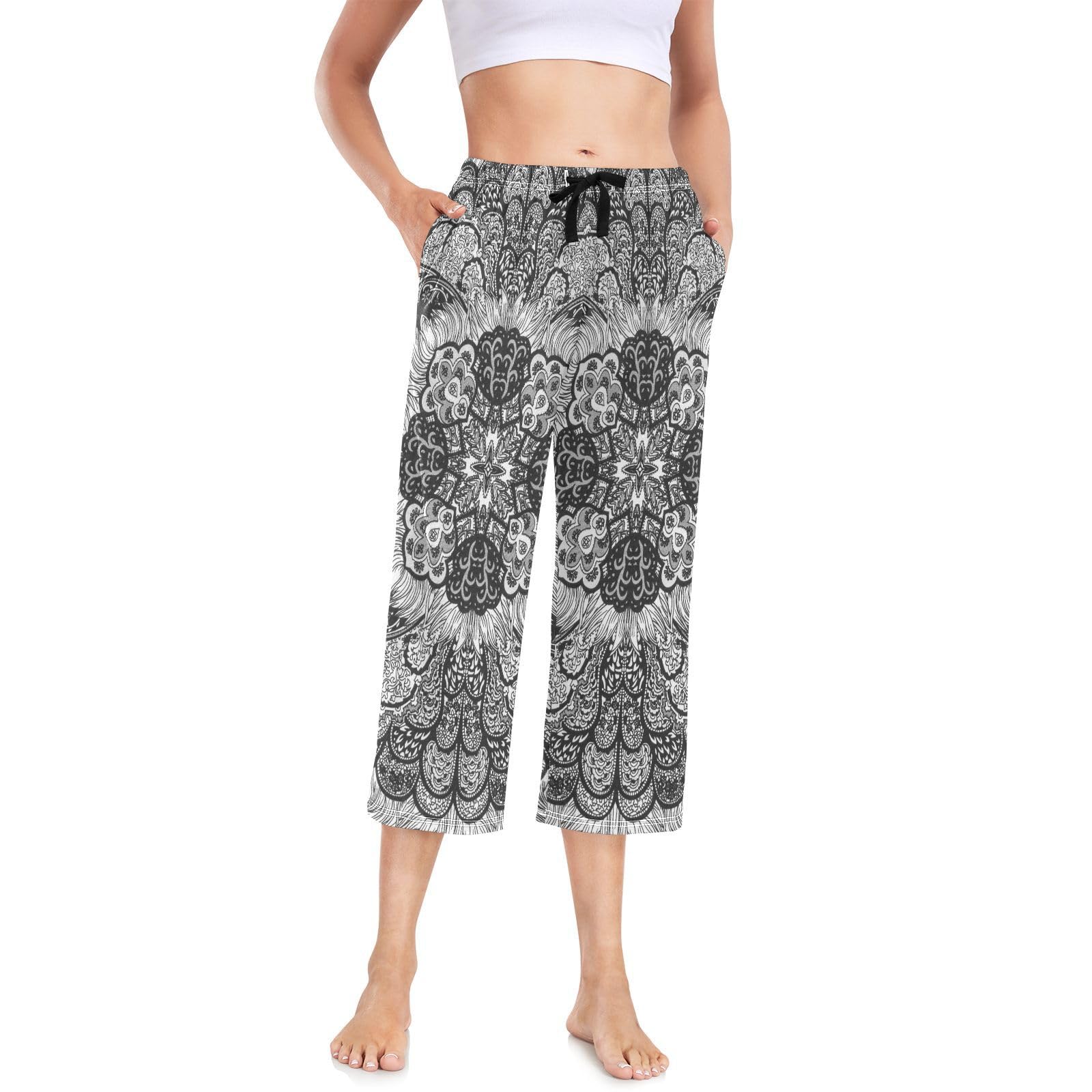 Linomo Women's Multicolor Pyjama Bottoms Ethnic Flower Pajama Pant Cropped Trousers Pajama Lounge Pants Loungewear Nightwear Yoga Casual Pants