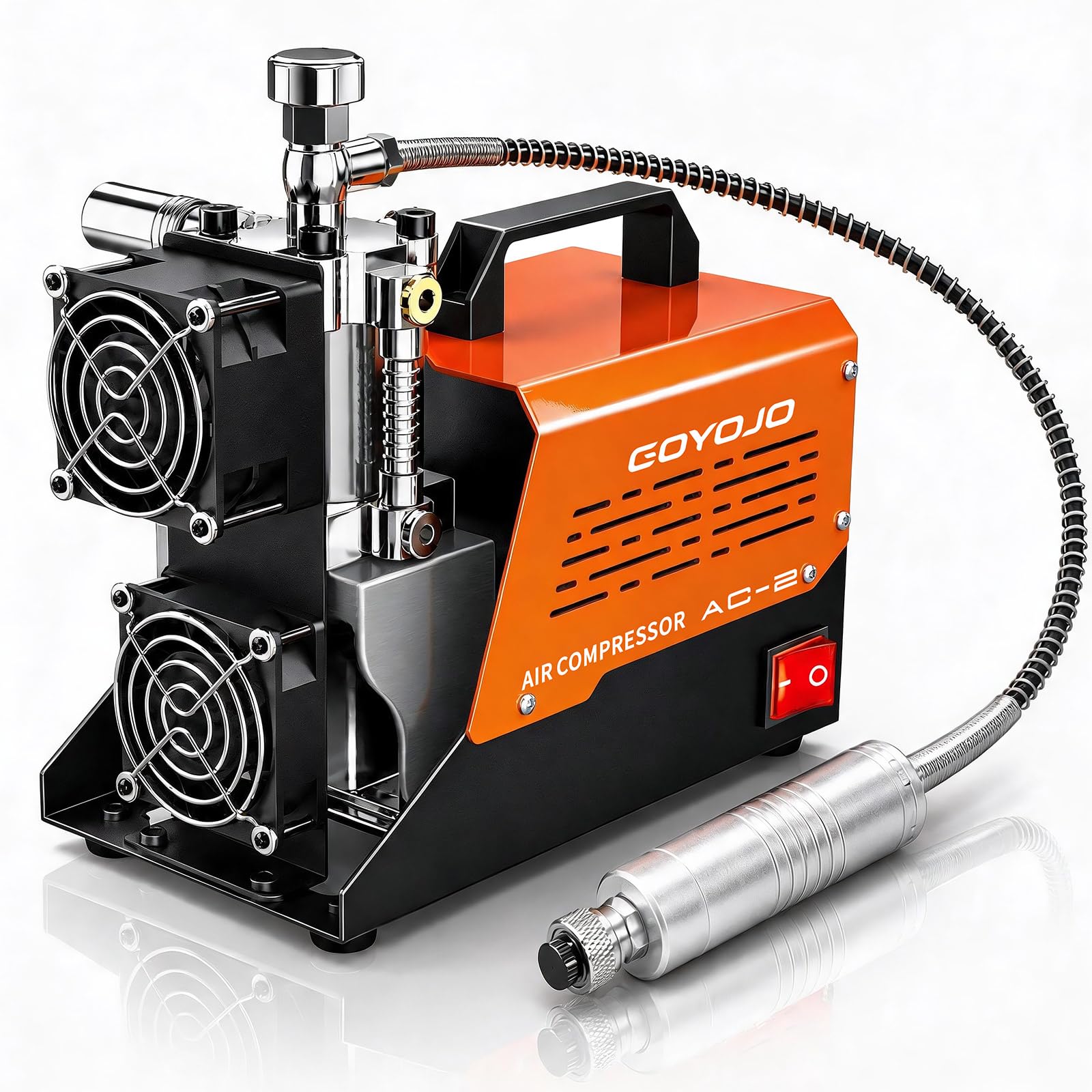 Photo 1 of GOYOJO AC-2 PCP Air Compressor, 4500 PSI/30 MPa Portable Oil-Free Air Pump, Up to 45 Min Continuous Runtime, 12V DC & 110V/220V AC Converter, for PCP Airguns & HPA Paintball Tanks