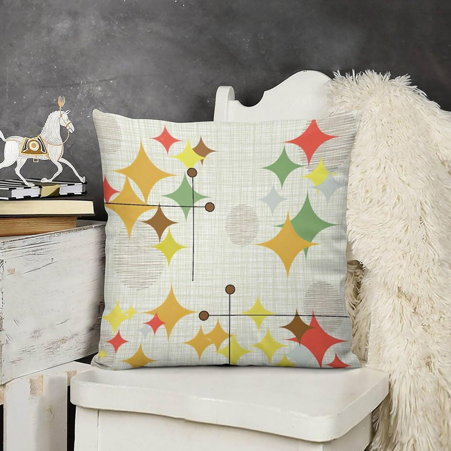 Mid Century Throw Pillow Covers Aesthetic Abstract Geometric Mid Century Retro Modern Cozy Square Throw Pillowcases Home Decor for Bed Couch Sofa Living Room Cushion Cover 22"X22"Set of 2