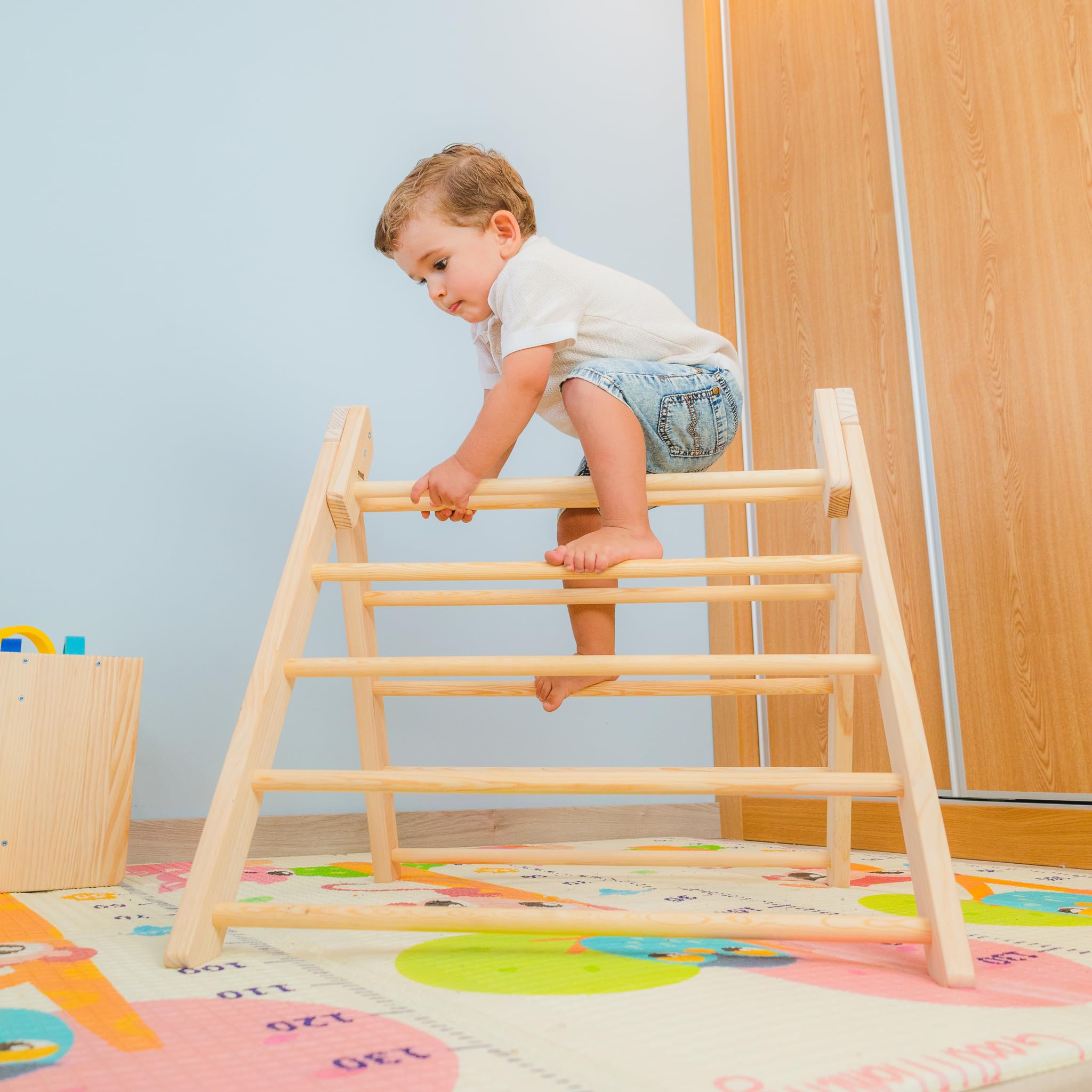 Triángulo Pikler Montessori Plegable HECHO EN ESPAÑA Escalera de Juguete para Bebés y Niños Diseño Funcional en Madera Maciza. Triángulo Escalada y Aprendizaje Montessori (Altura 59cm)