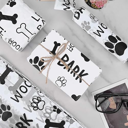 Miniatura 3 de 100 hojas de papel de seda de 20 x 14 pulgadas, papel de seda con estampado de patas de perro, papel de seda con patrón de ladridos Let's Pawty Woof