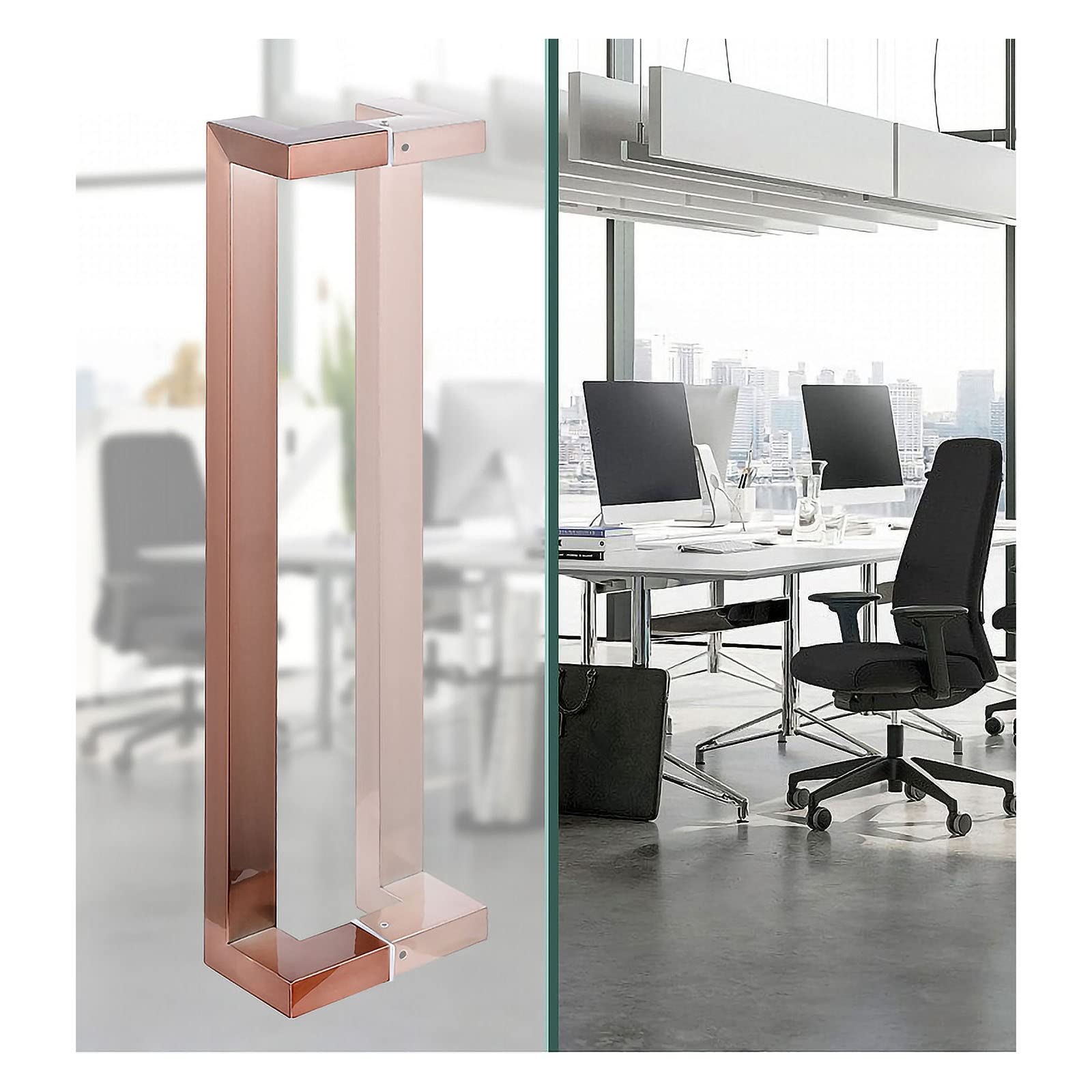 CWCQGH Commercial Stainless Steel Push Pull Door Handle,60cm/80cm/120cm/150cm Entry Door Handle for Shower Glass Sliding Door/Barn Door/Interior Exterior Door,Rose Gold-60cm/23.6in