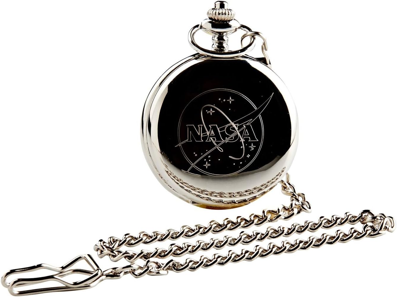 TLVNASA Logo Silver Pocket Watch Full Hunter Gift Box Space Shuttle Moon