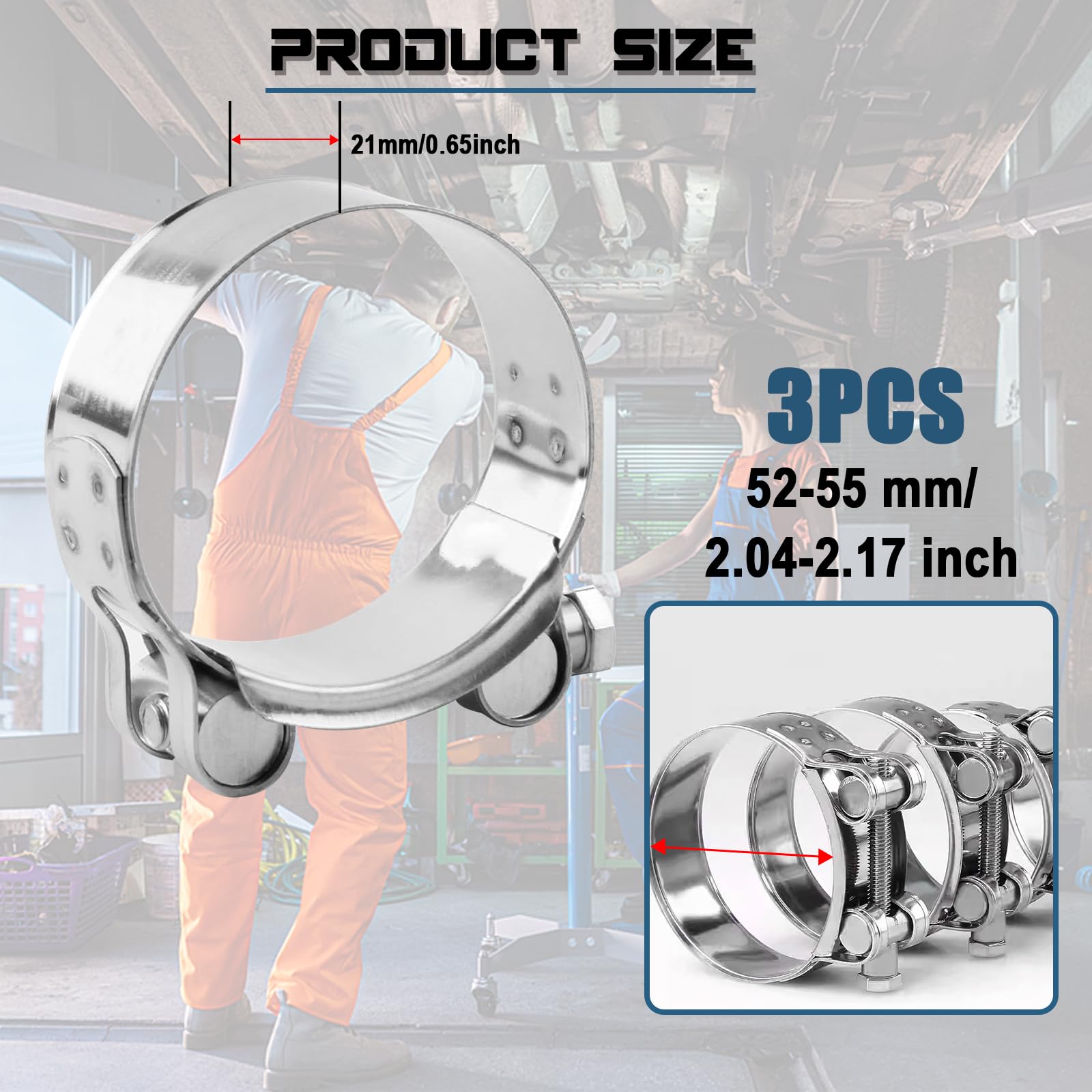 3 szt. obejmy do węża typu T ze stali nierdzewnej, 52-55 mm, regulowana obejma śrubowa przegubowa, obejmy szczęk napinających, turbo ssące, super obejma węża z pojedynczym bolcem do rury