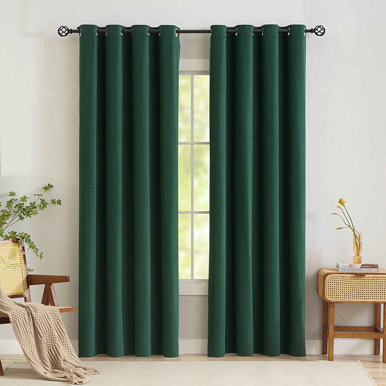 ADOORO Tenda in lino naturale, tinta unita, isolamento termico, oscurante, con occhielli, per la privacy, per camera da letto/soggiorno, verde scuro, 70 x 305 cm (larghezza x lunghezza