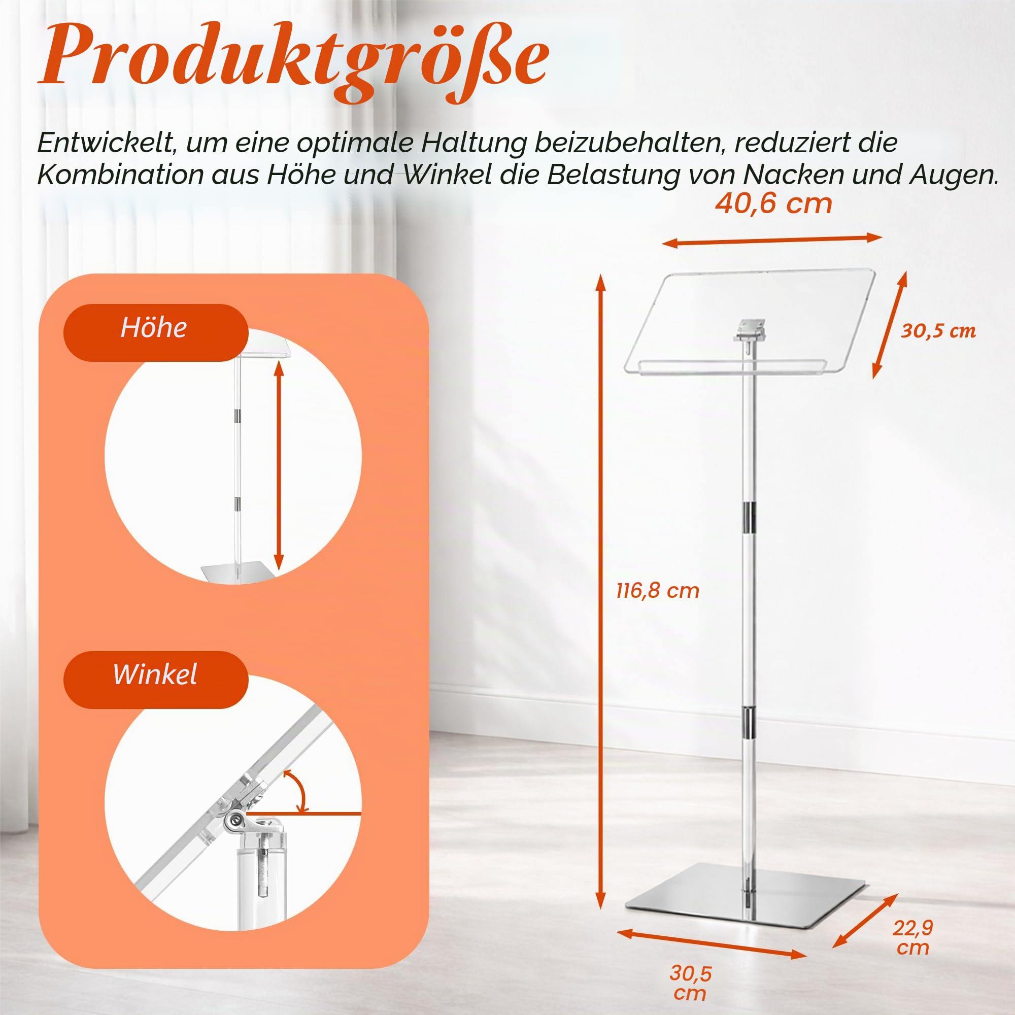 Podiumständer, Rednerpulte & Podien, Acryl, verstellbare Winkel mit Metallsockel, Podium für Kirche, Hochzeiten, Klassenzimmer, Rede, 40,6 cm L x 30,5 cm B x 108 cm H (transparent)