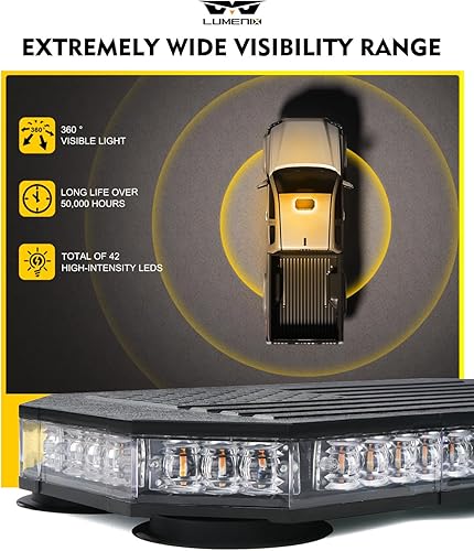 Miniatura 3 de LUMENIX Ámbar 42 luces LED estroboscópicas de techo magnéticas, advertencia de emergencia, tráfico, barra de luz intermitente para vehículos de