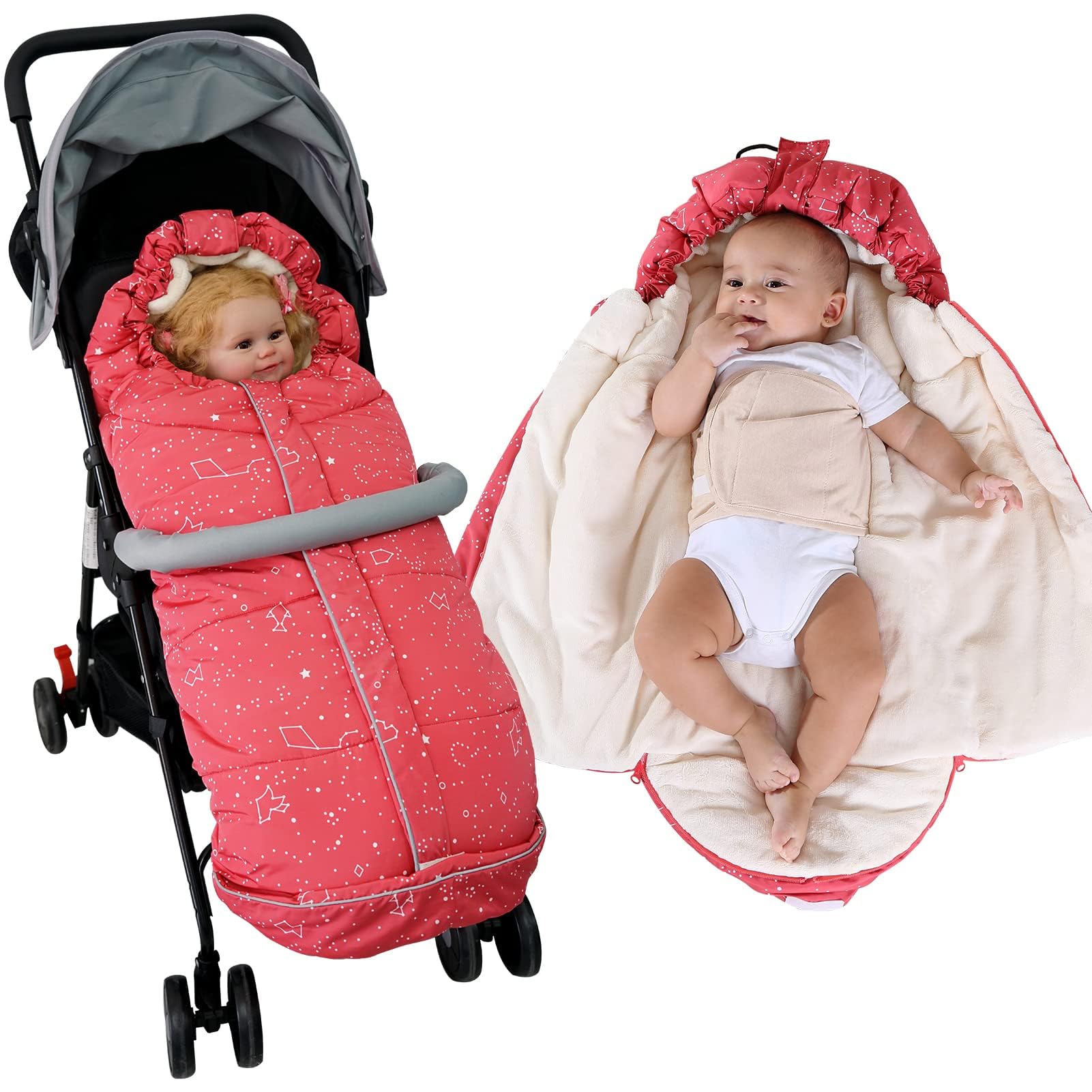 Stroller Sleeping Bag, Stroller Footmuff, Autumn Winter Thickened Baby Sleeping Bag, Windproof and Kickproof Quilt Baby Blanket, for Cart, Indoor Outdoor Holding 102 * 57CM for Babies 0-36 Months