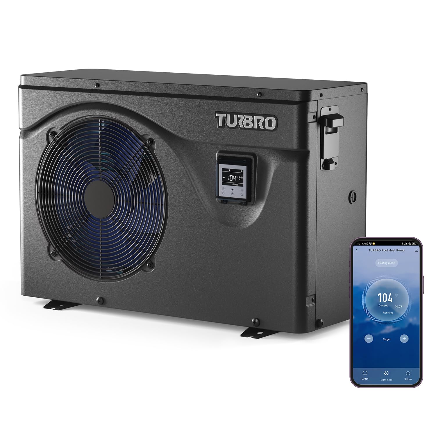 TURBRO 50,000 BTU Inverter Swimming Pool Heat Pump, Electric Pool Heater for in and Above-Ground Pools up to 16,000 Gallons, WiFi Enabled, Timer, 15.90 COP, 220-240 V, IPX4-Waterproof, Beluga Series