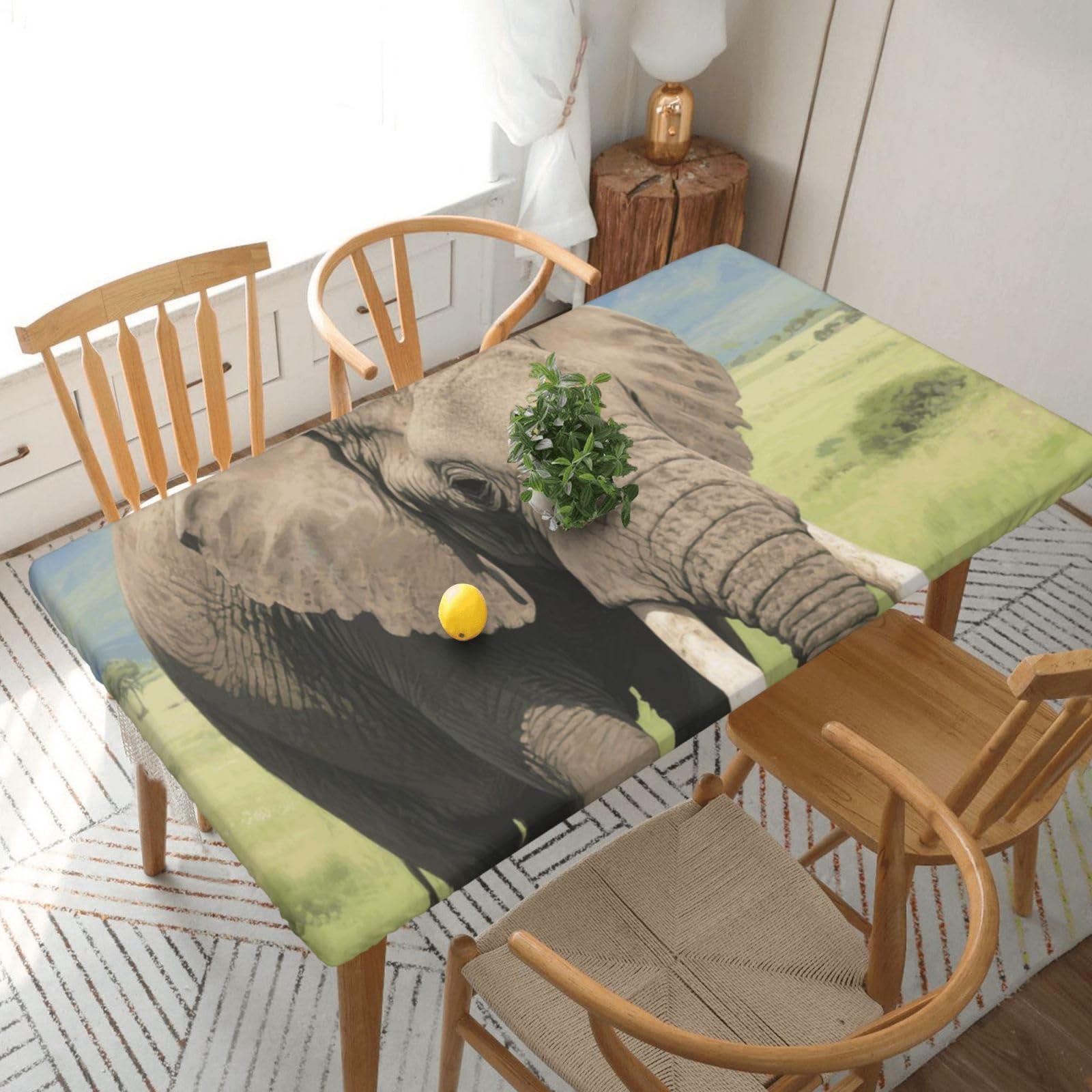 Fodpand Black Elephant Spandex Fitted Tablecloth For 5 Foot Rectangle Tables,Waterproof Picnic Table Cover Stretch Table Cloth Washable Table Protector For Picnic, Camping, Outdoor