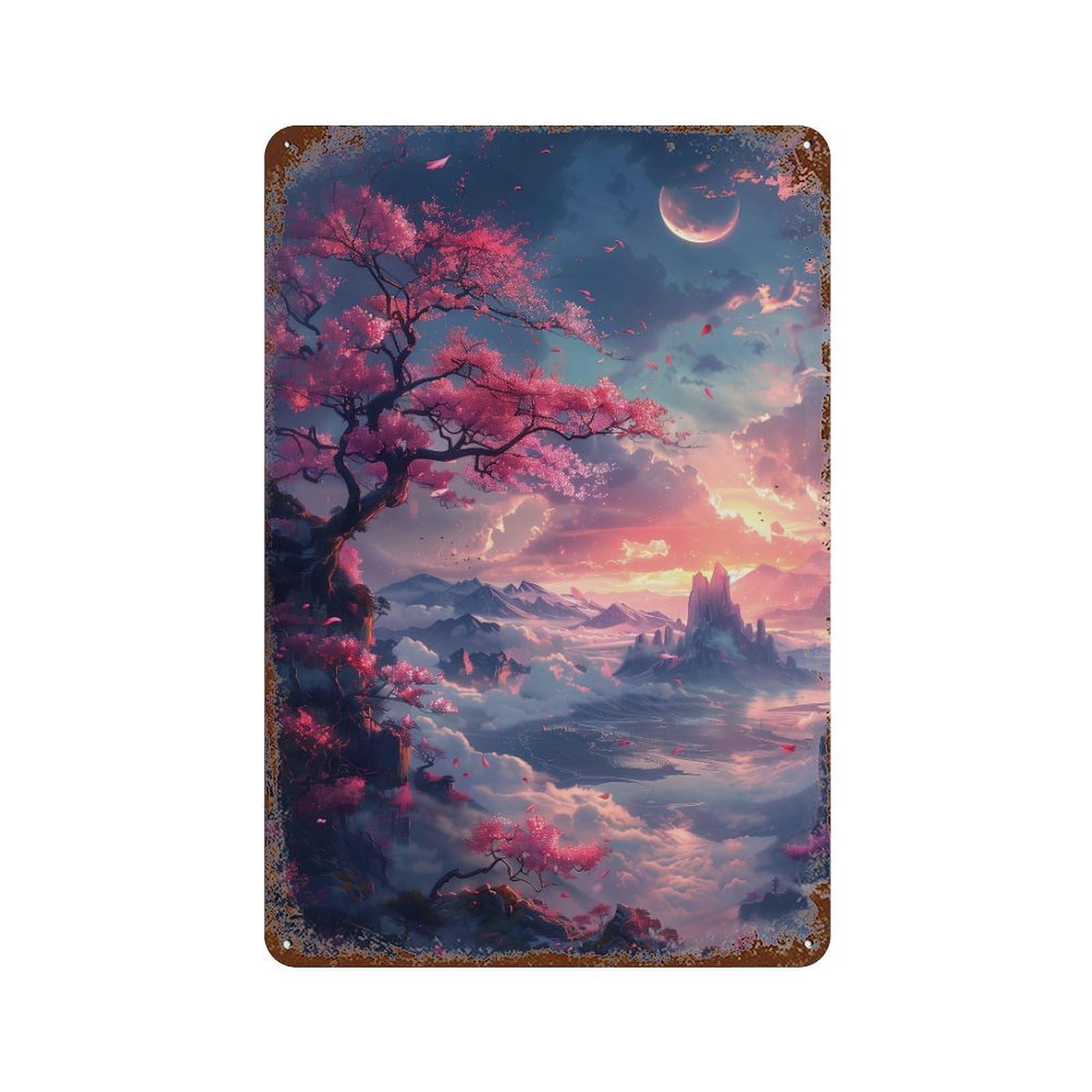 Cherry Blossom Fantasy Landscape-2 Retro Metal Sign 11.8"x7.9", for Bistro, Counter And Cafe Decor, Rustic Home Decor