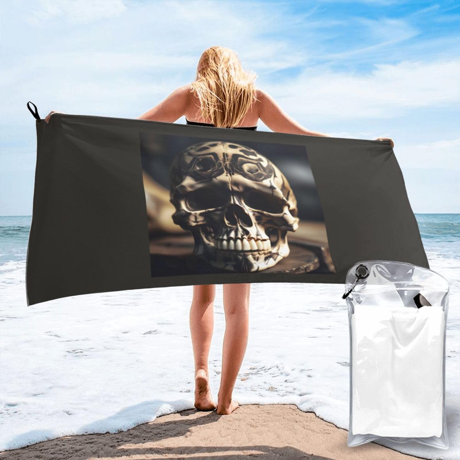 Nimongt Men's White Skull Rock Roll Skeleton Bone Print Adult Towel Travel Gym Beach Hiking Yoga Camping Lightweight Quick Dry Versatile