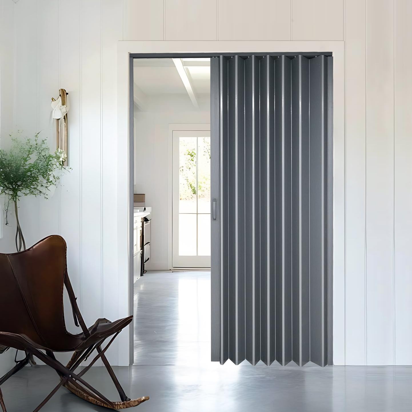 DIYHD 60X80in Interior Accordion Door,Grey Double Layer PVC