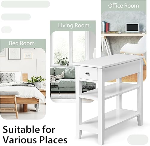 Miniatura 6 de POWERSTONE Juego de 2 mesas auxiliares con cajón de almacenamiento y estante de 2 niveles, estantería de mesa auxiliar de 23.6 pulgadas para