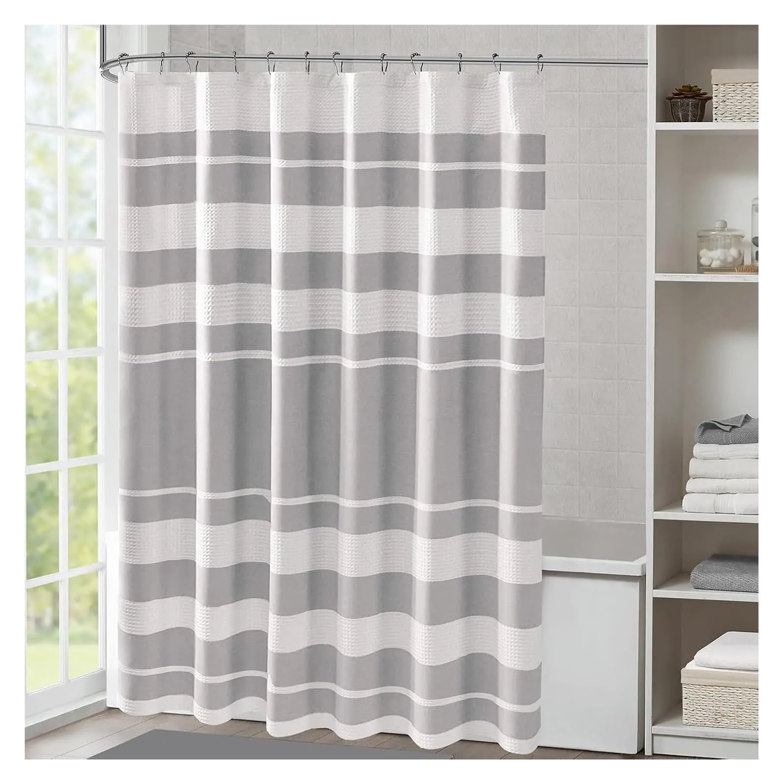 Luysgbxr Color01 Shower Curtain Striped Spa Shower Curtain White Textured Waterproof Fabric Modern Farmhouse Bathroom(,90X180cm)