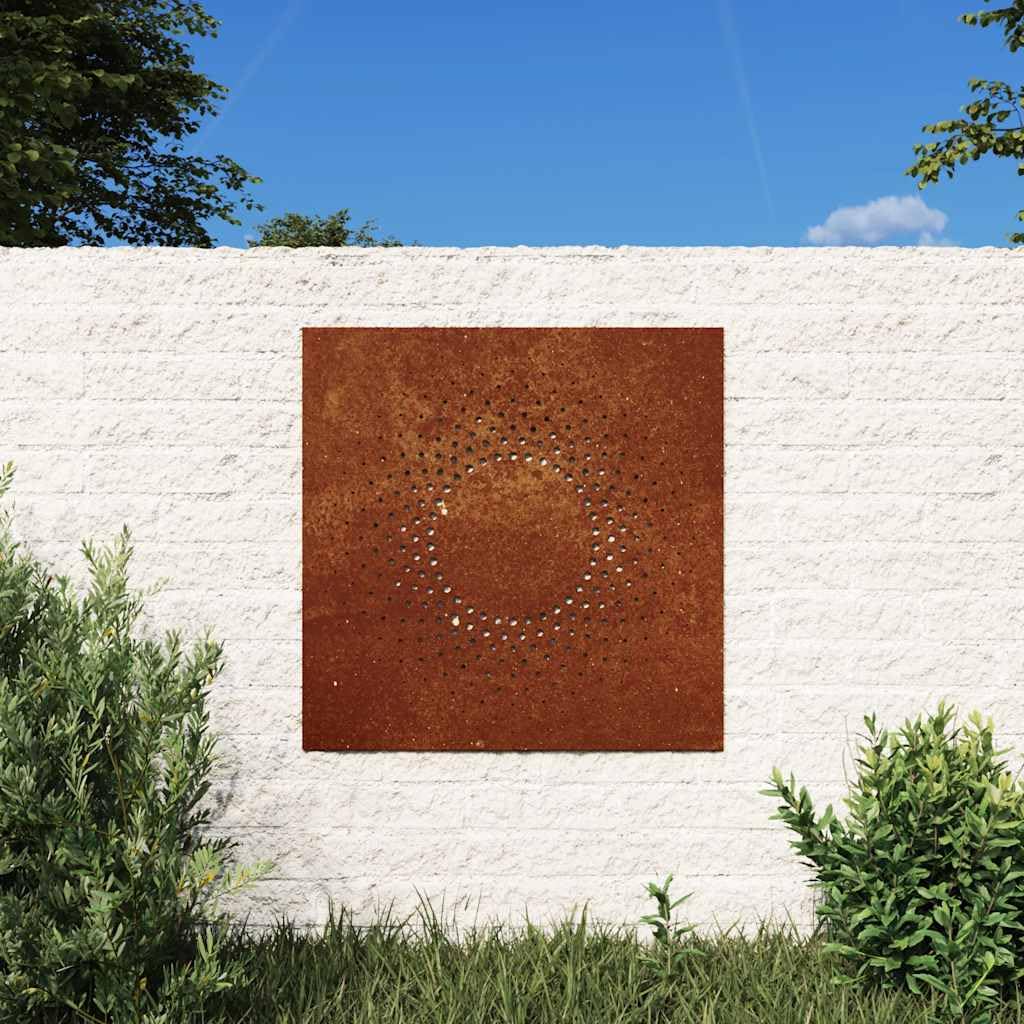Decoración de pared de jardín de acero corten, diseño de sol, 55 x 55 cm, acero inoxidable resistente a la intemperie, para valla y jardín, decoración para terraza y entrada