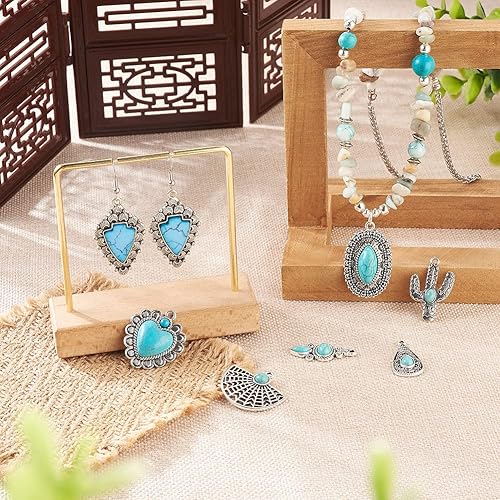 Vista 64 de FASHEWELRY 16 piezas de aretes de turquesa de estilo tibetano, joyería occidental redonda plana, joyería occidental, colgantes de piedras preciosas