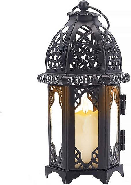 PandaHall Decorative Lanterns 7.4 inch Vintage Hanging Lantern Metal Candle Holder for Indoor Outdoor Events Parties and Weddings Home Patio Christmas Decorations (Black)