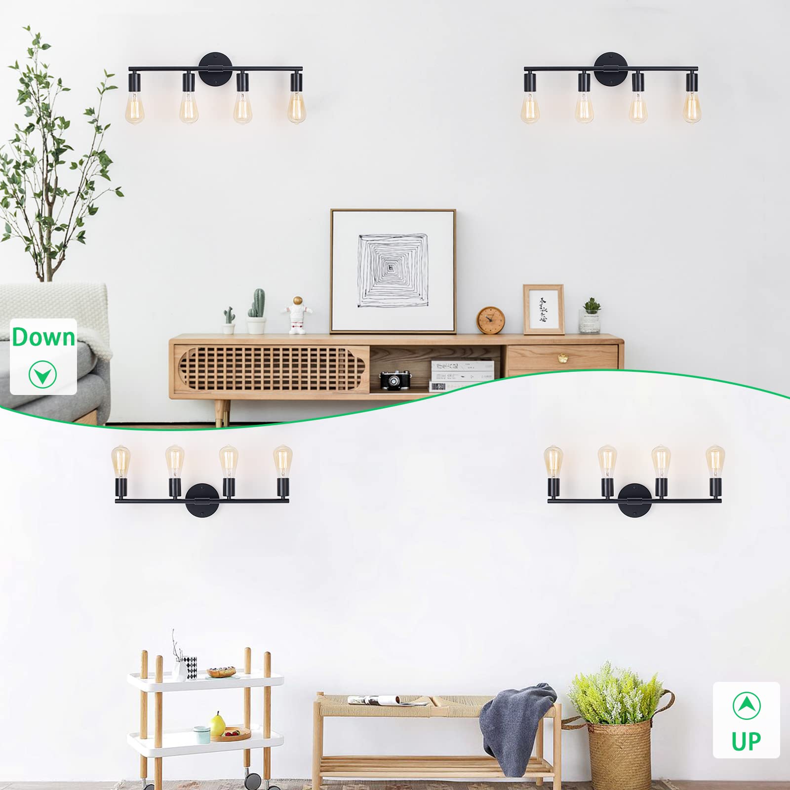 YLCHYTDZSW 4-Light Bathroom Light Fixtures Black Vanity Lights Vintage Farmhouse Wall Sconce Industrial Wall Lamp Lighting Over Mirror(Exclude Bulb