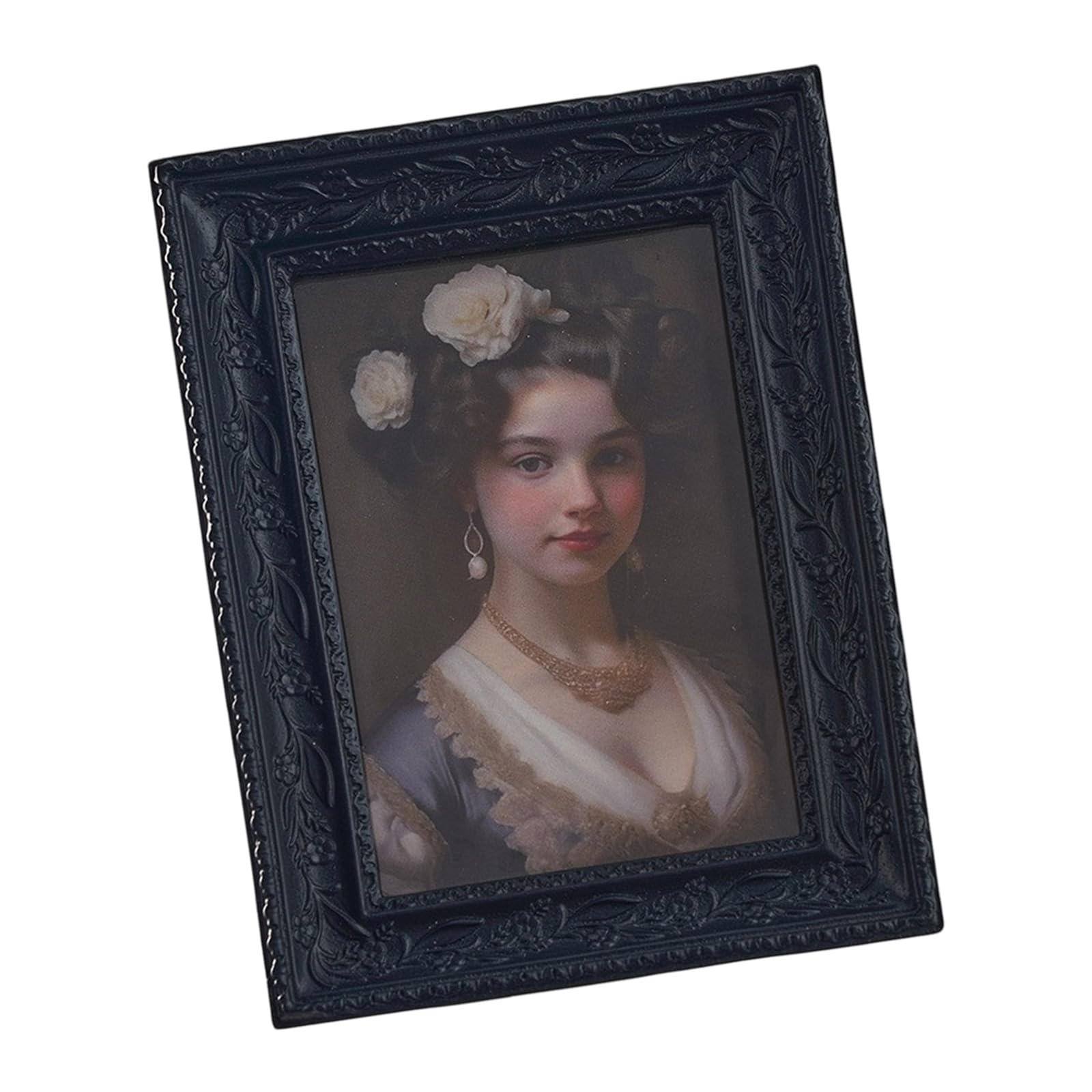 ZEPFJHE Artistic Resin Picture Frame with Detailed Florals Pattern Halloween Gothic Black Photo Frame Perfect for Party Decoration Resin Photo