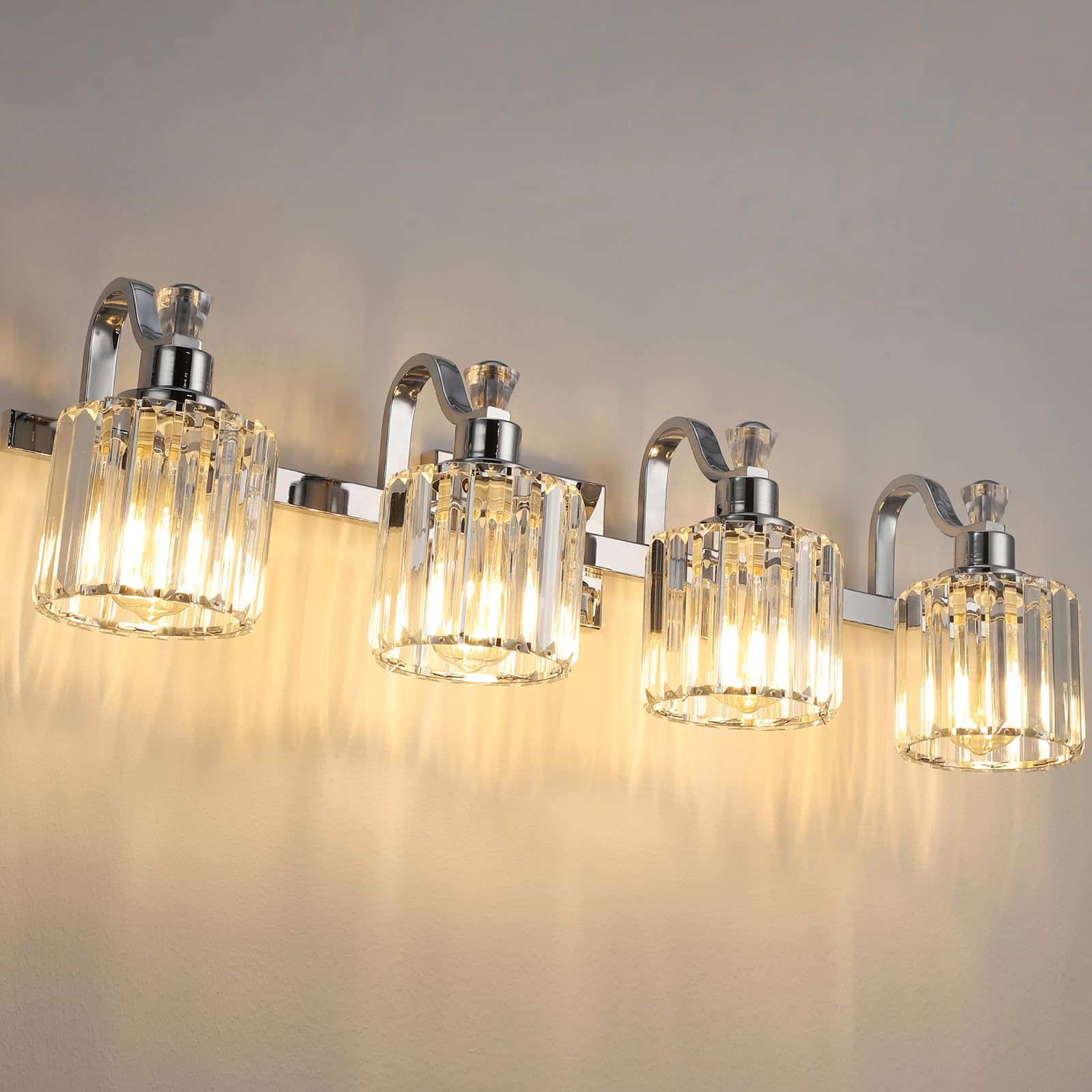 Litake 4-Light Modern Crystal Bathroom Light Fixtures-Chrome Vanity ...