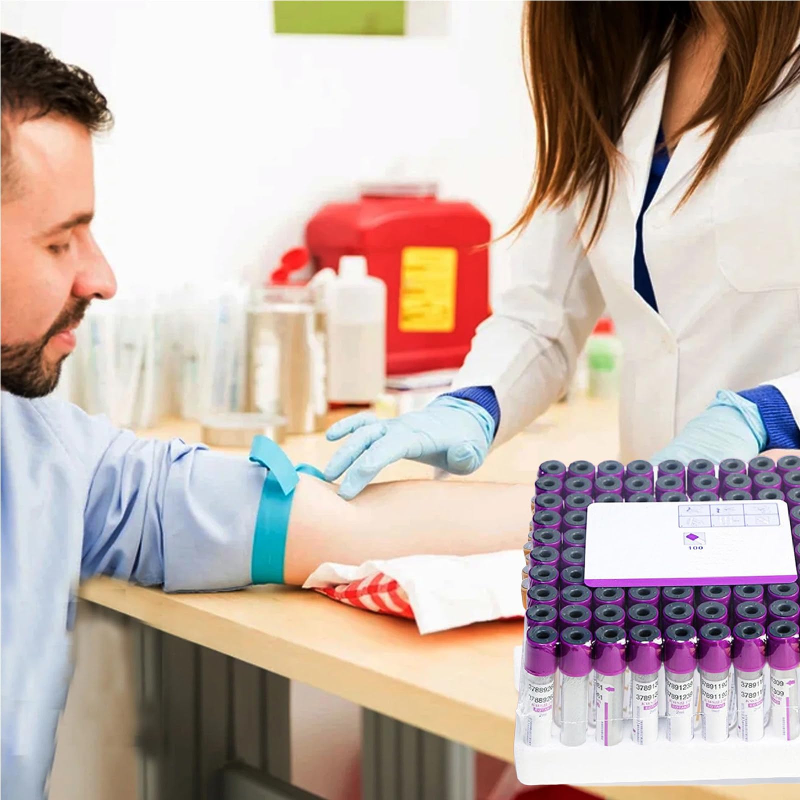 100 Provette per La Raccolta del Sangue Sottovuoto in Plastica Pet E Vetro con Tappo Viola per Centrifuga per La Raccolta del Sangue Uso in Laboratorio,2ml
