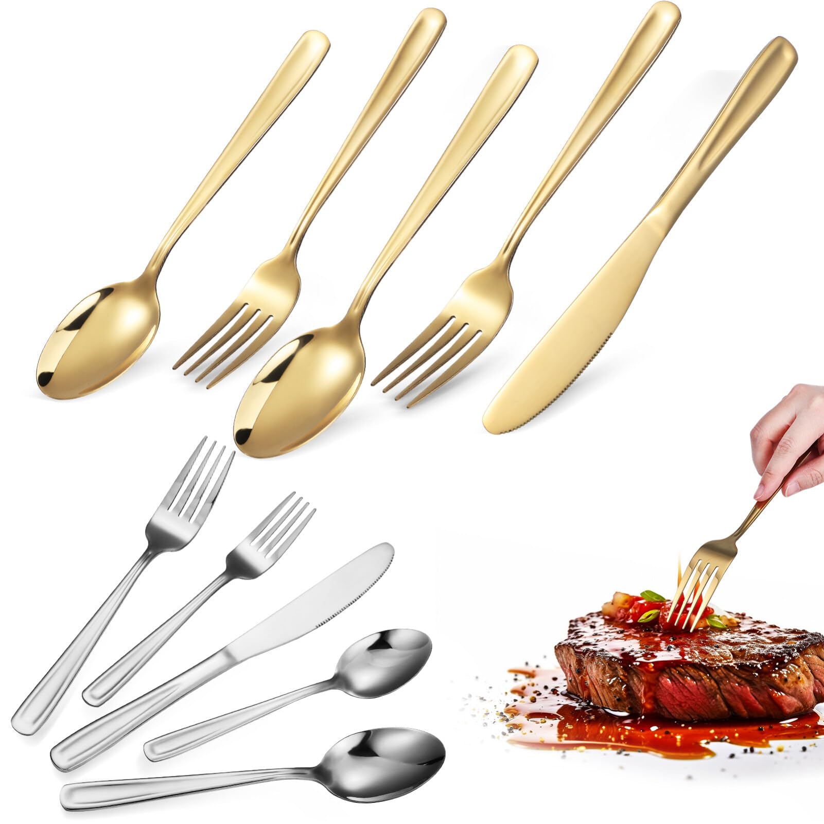 Cabilock 2set Posate in Acciaio Per Cibo Occidentale Di Utensili Manico Forchetta e Cucchiaio Stoviglie in Acciaio Resistente Di Posate Per Cucina