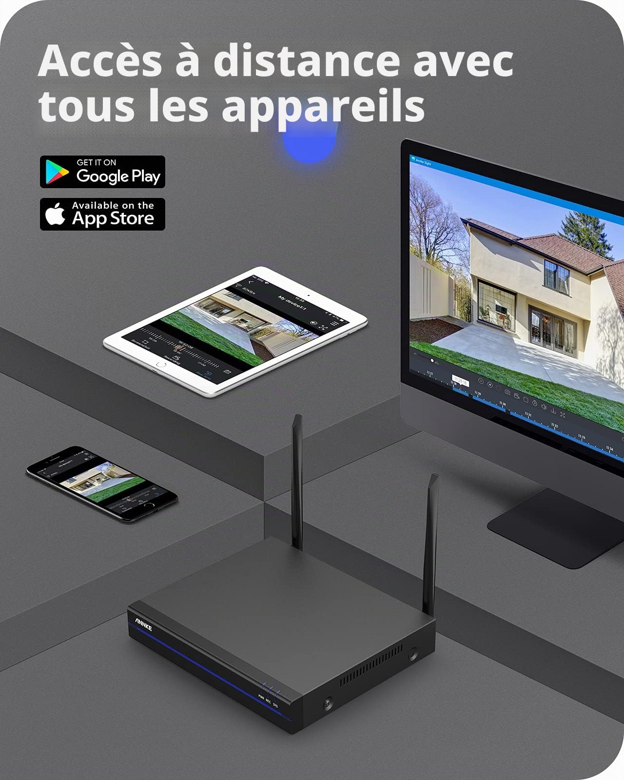 ANNKE 2K Kit de vidéosurveillance WiFi, double bande 2,4/5 GHz, 4K NVR 16 CH 1 To + 4 caméras Wi-Fi extérieures, vision nocturne à couleurs, audio à 2 voies, détection de personnes, IP67, boîtier